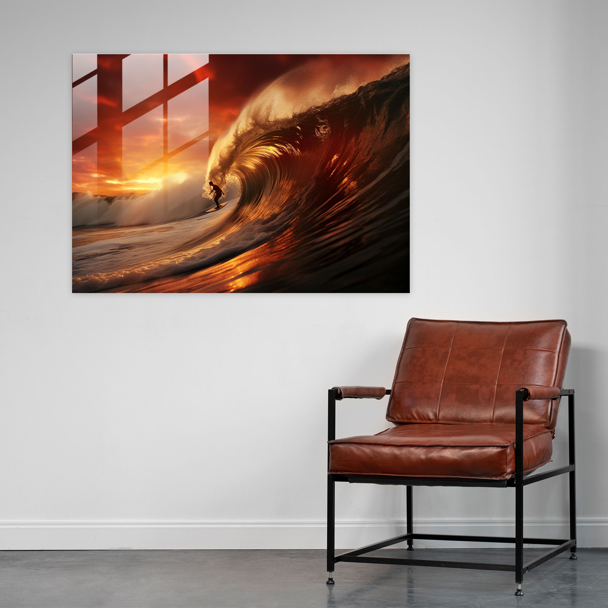 Sunset Surfer Glass Art - Surf, Sunset Surfer Glass Art, Modern Art, Glass Print