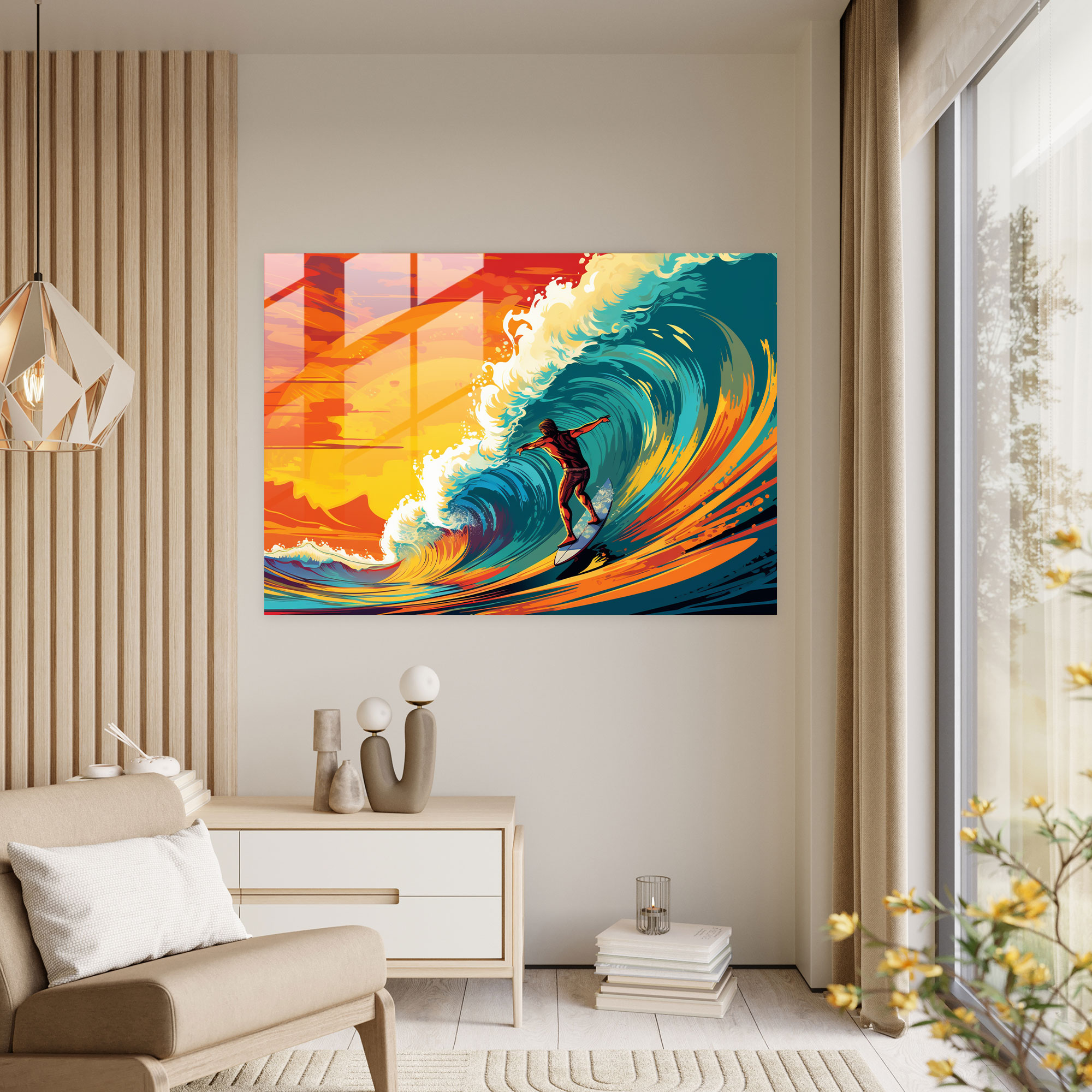 Retro Surf Glass Wall Art - Surf, Home Decoration, Glass Print, Glass Art