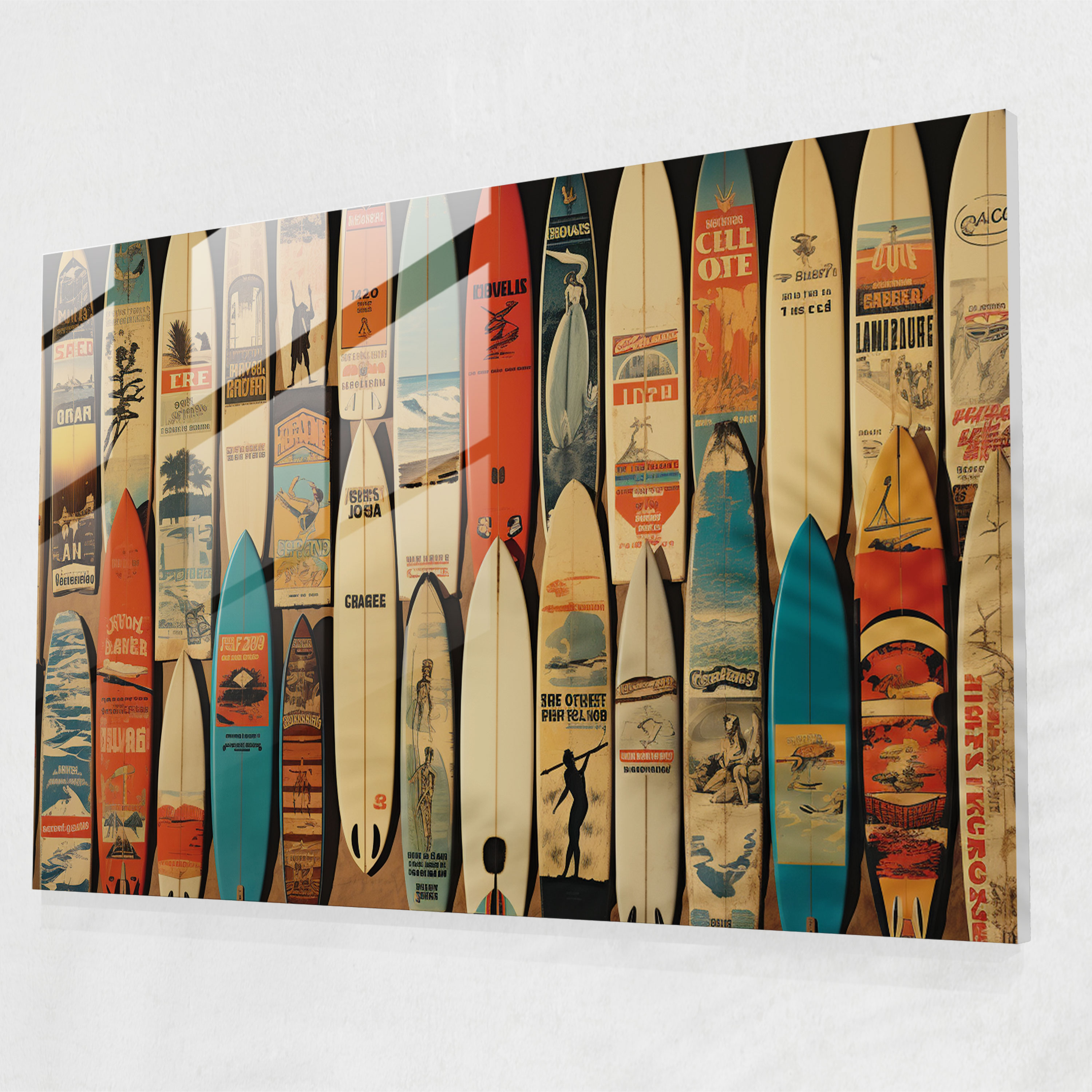 Vintage Surf Glass Print - Surf, Modern Art, Wall Decoration, Glass Art