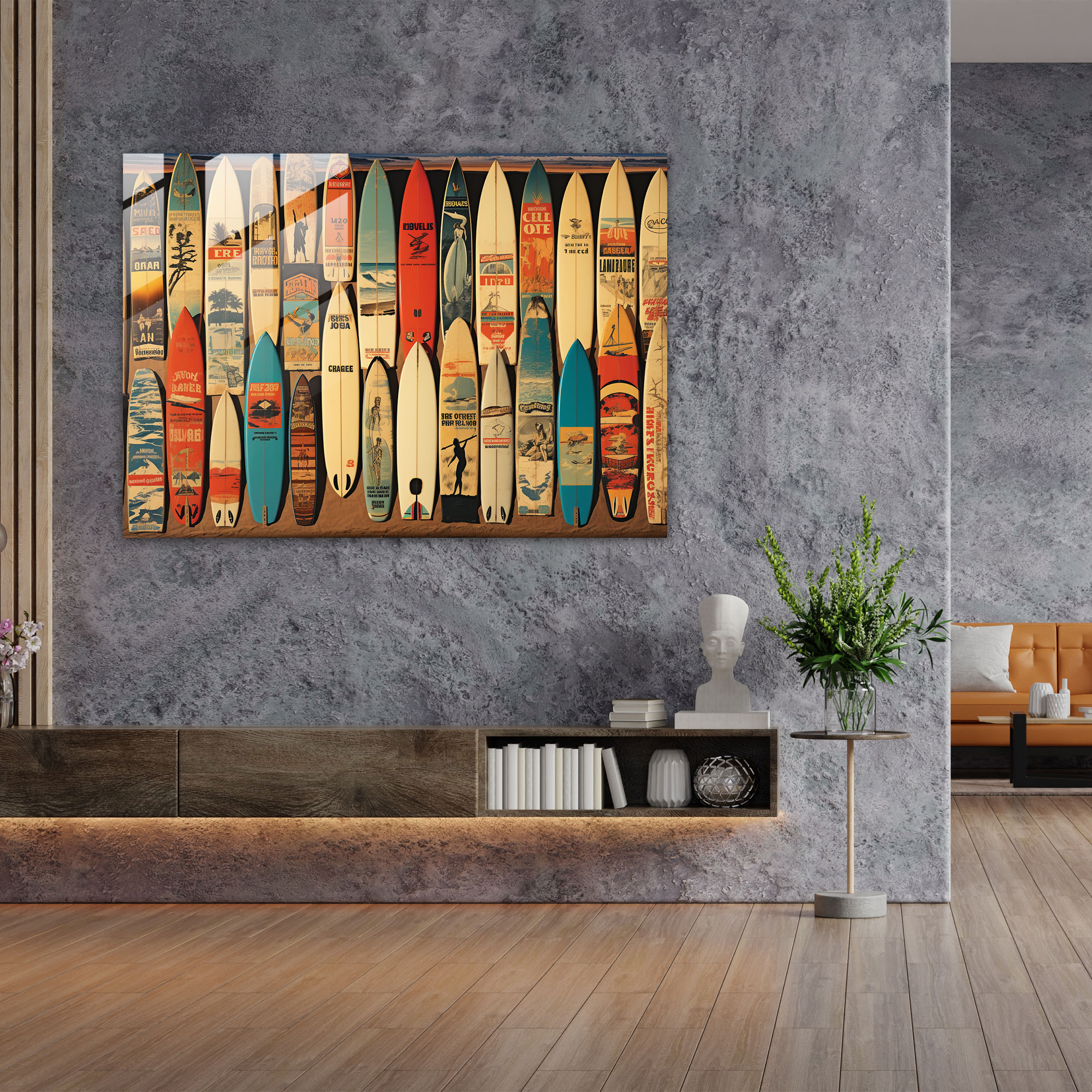 Vintage Surf Glass Print - Surf, Modern Art, Wall Decoration, Glass Art
