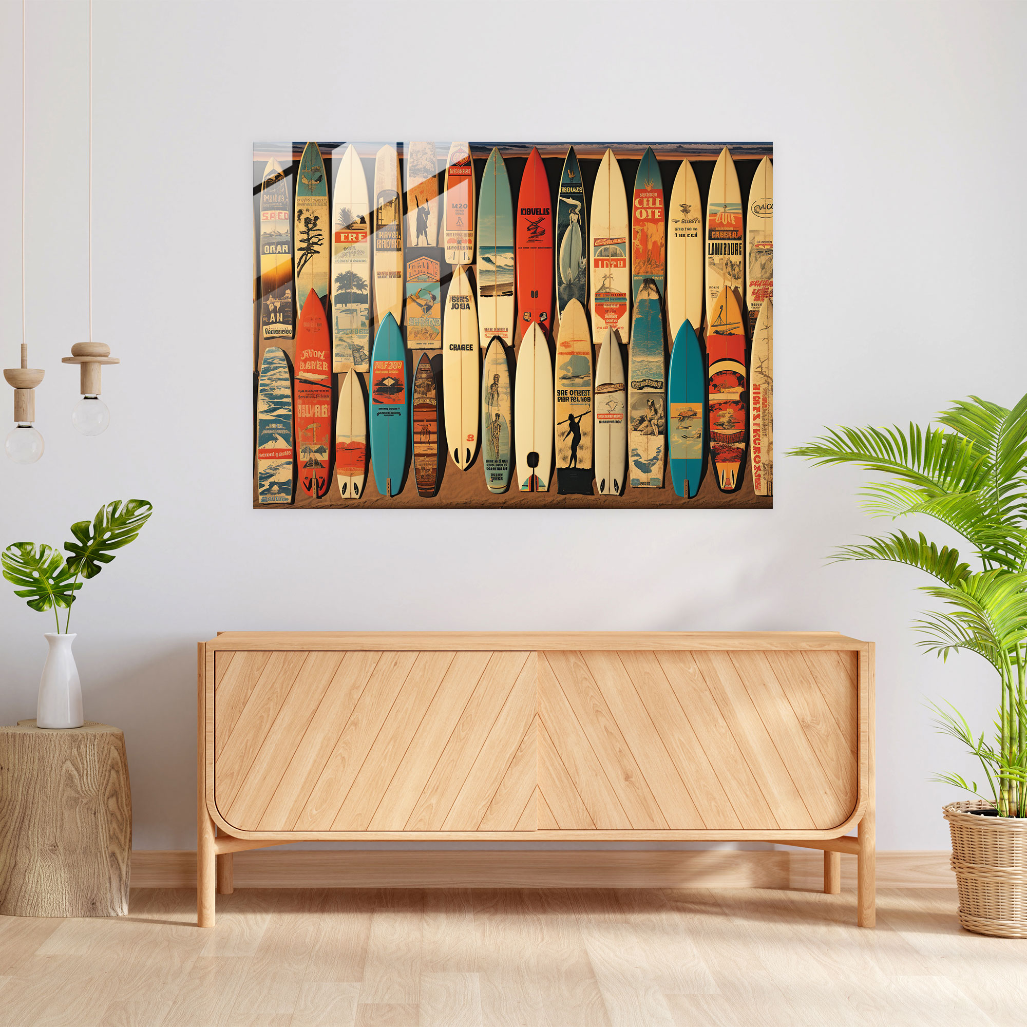 Vintage Surf Glass Print - Surf, Modern Art, Wall Decoration, Glass Art