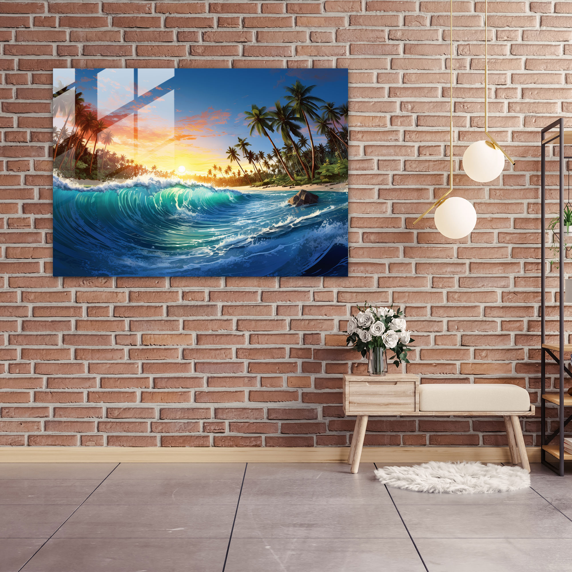 Surf Ev Dekorasyonu - Göz Alıcı Modern Dijital Sanat Cam Duvar Sanatı