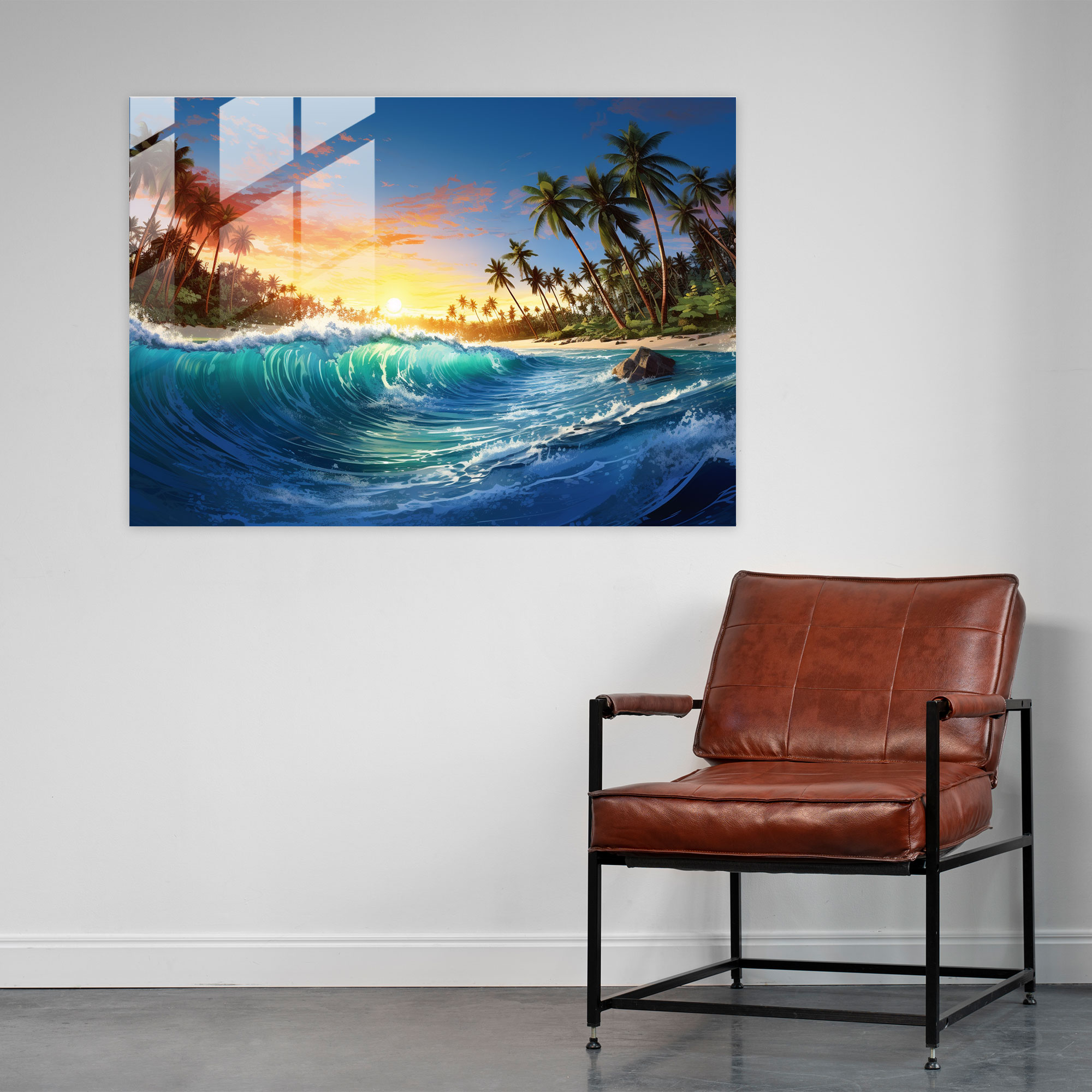 Surf Ev Dekorasyonu - Göz Alıcı Modern Dijital Sanat Cam Duvar Sanatı