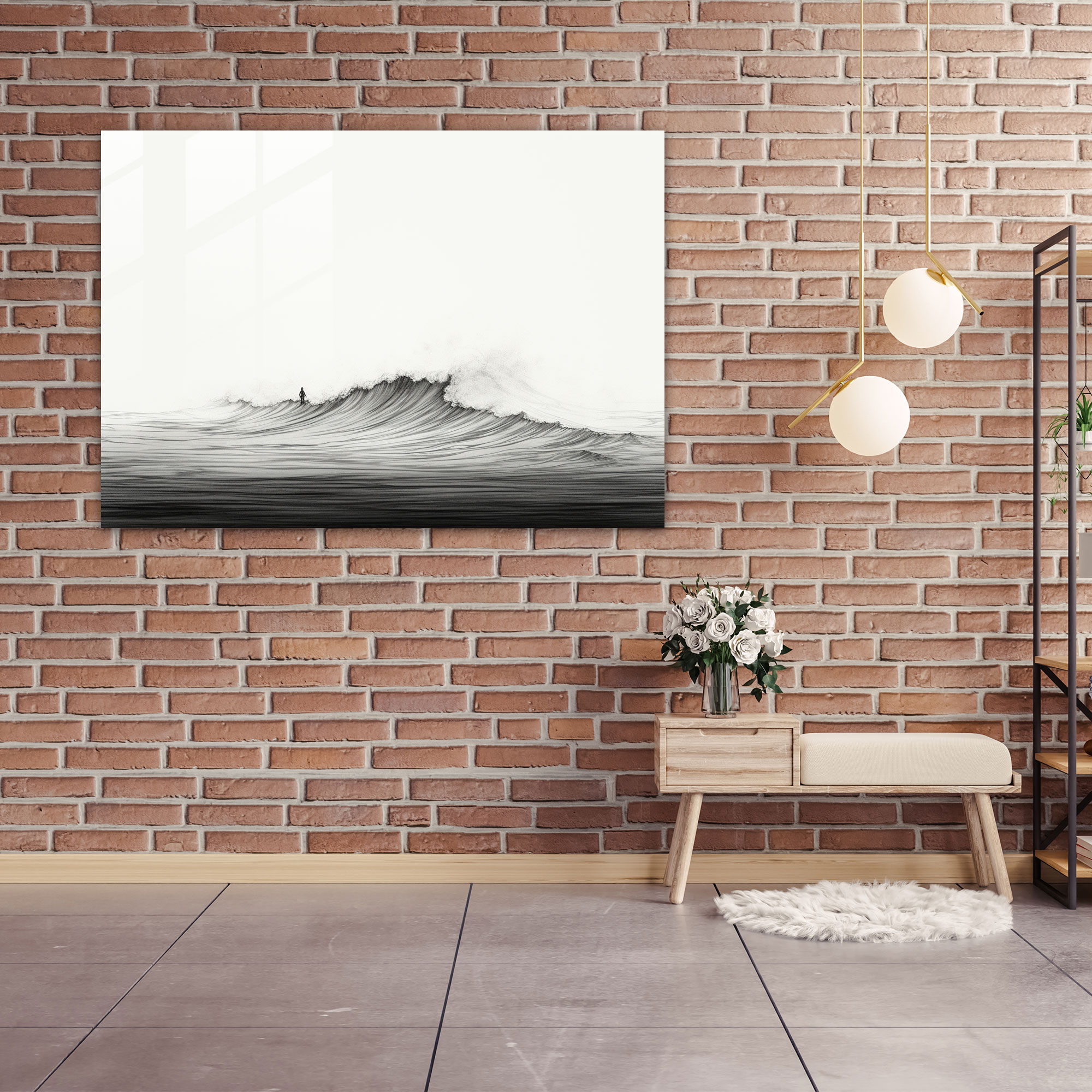 Surf Modern Sanat - Deniz Sakinlik Minimalist Çizgi Çizimi Kanvas Tablo