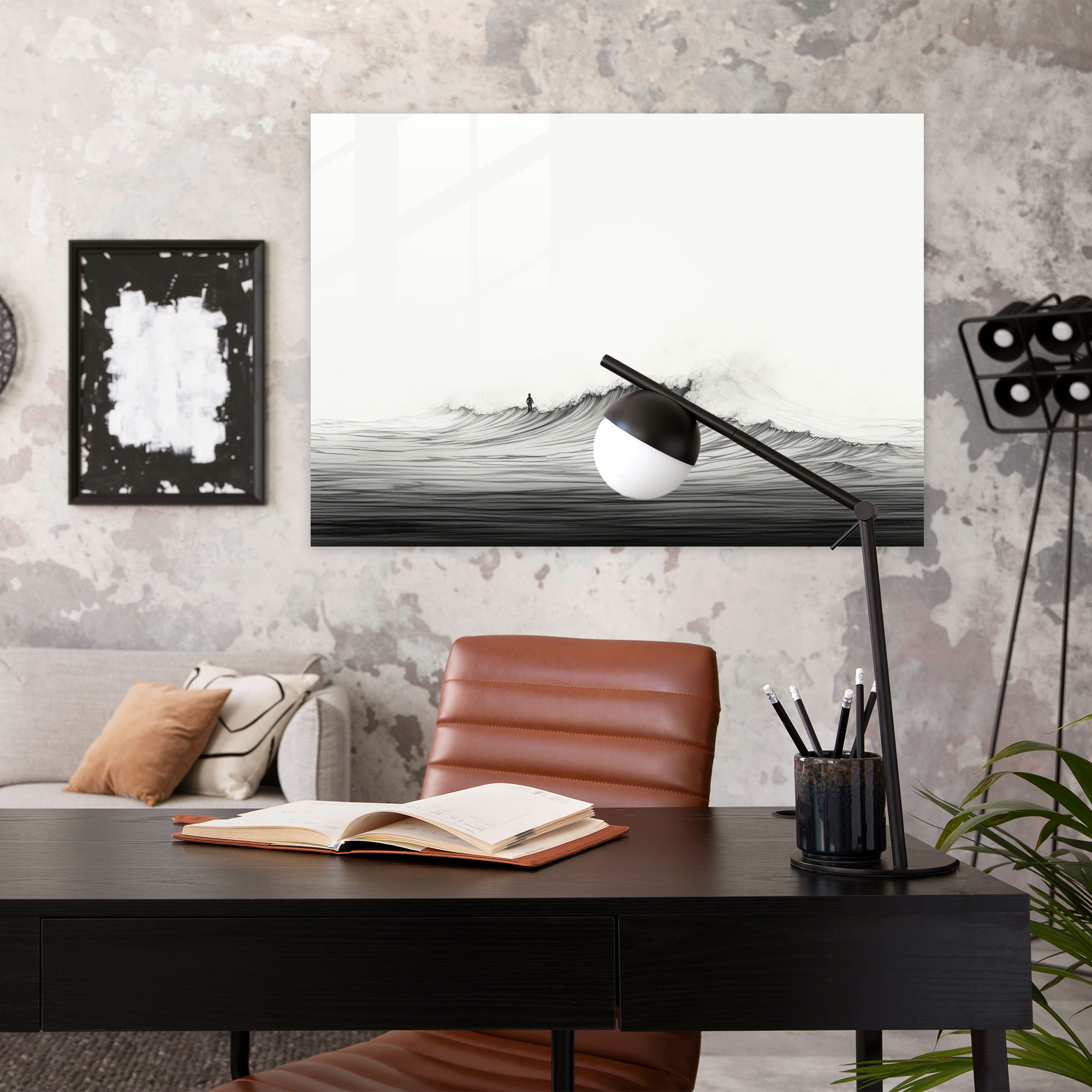 Surf Modern Sanat - Deniz Sakinlik Minimalist Çizgi Çizimi Kanvas Tablo