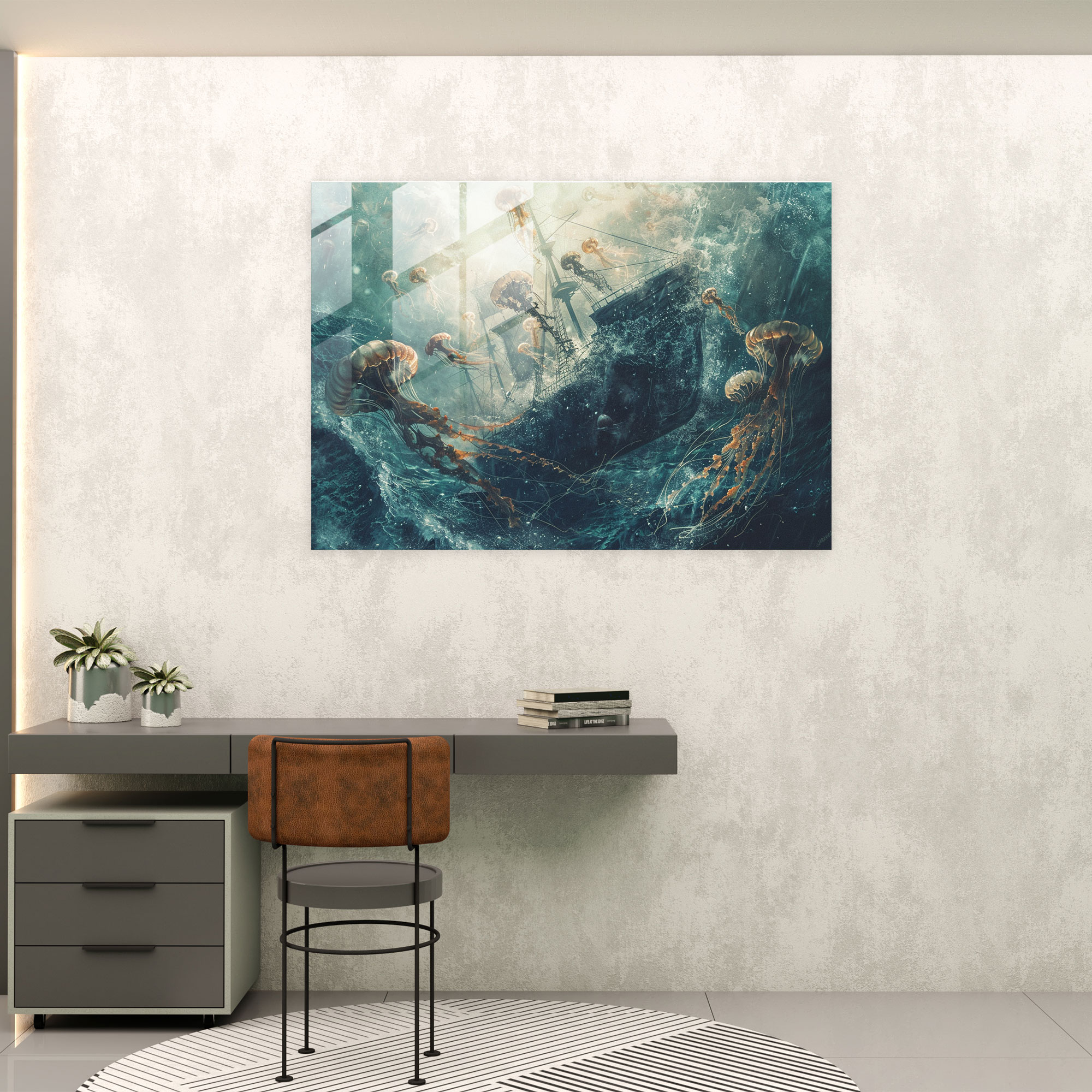 Surrealism Art Glass Print - Surrealism Art, Modern Art, Wall Decoration, Jellyfish