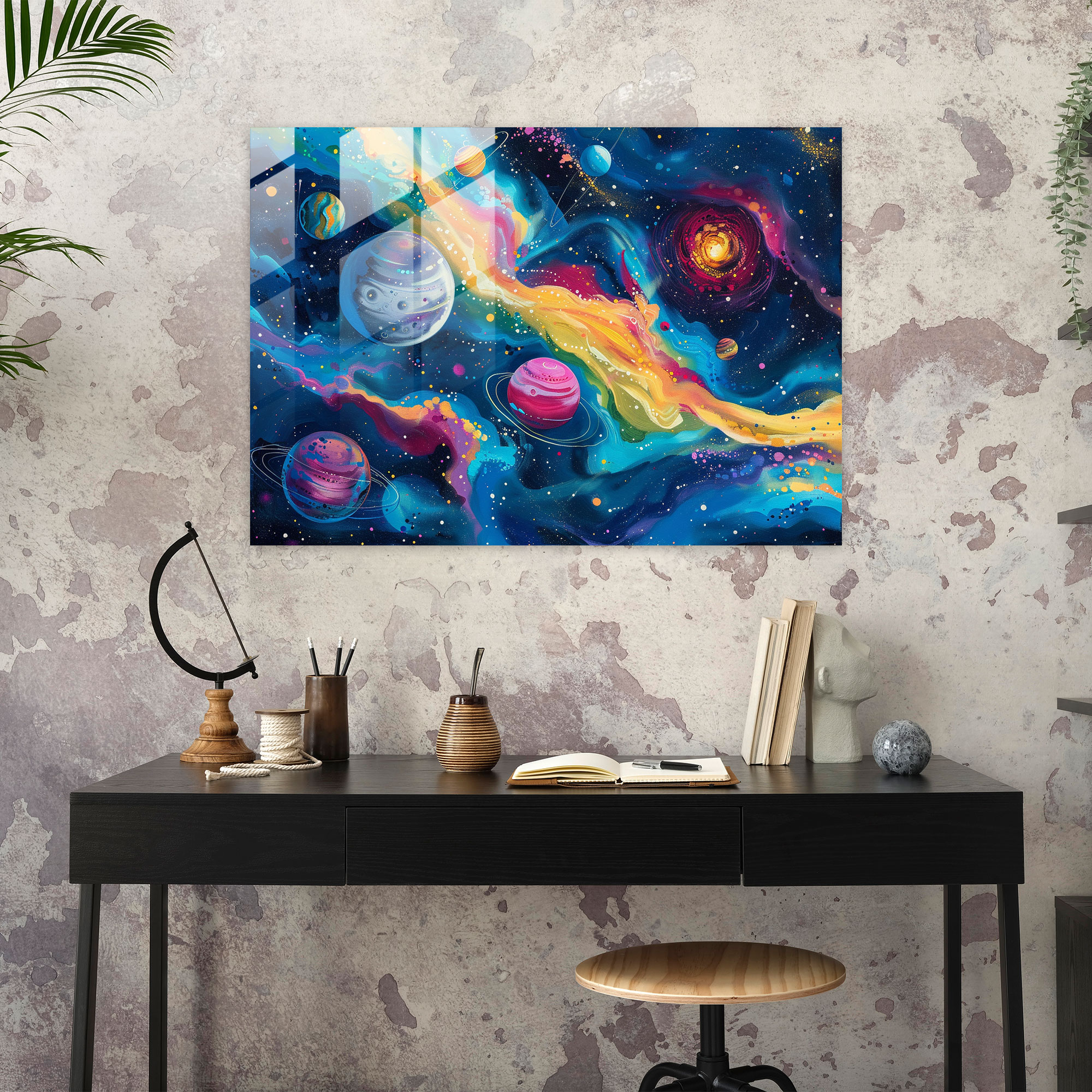 Surrealism Art Home Decoration - Surrealism Art, Swirling Galaxies, Glass Wall Art, Modern Art
