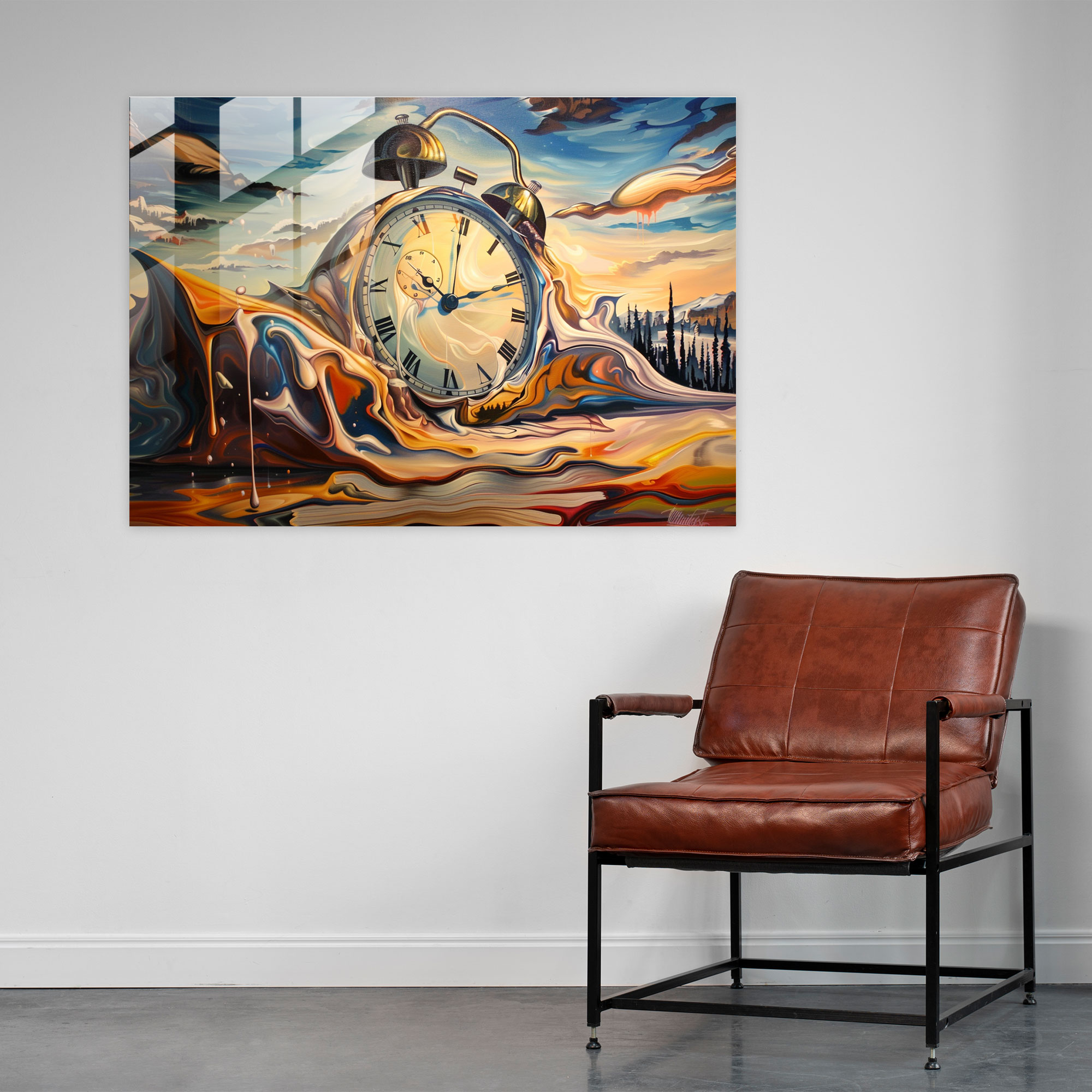 Melting Clock Surrealism Glass Print - Surrealism Art, Home Decoration, Modern Art, Surrealism Art
