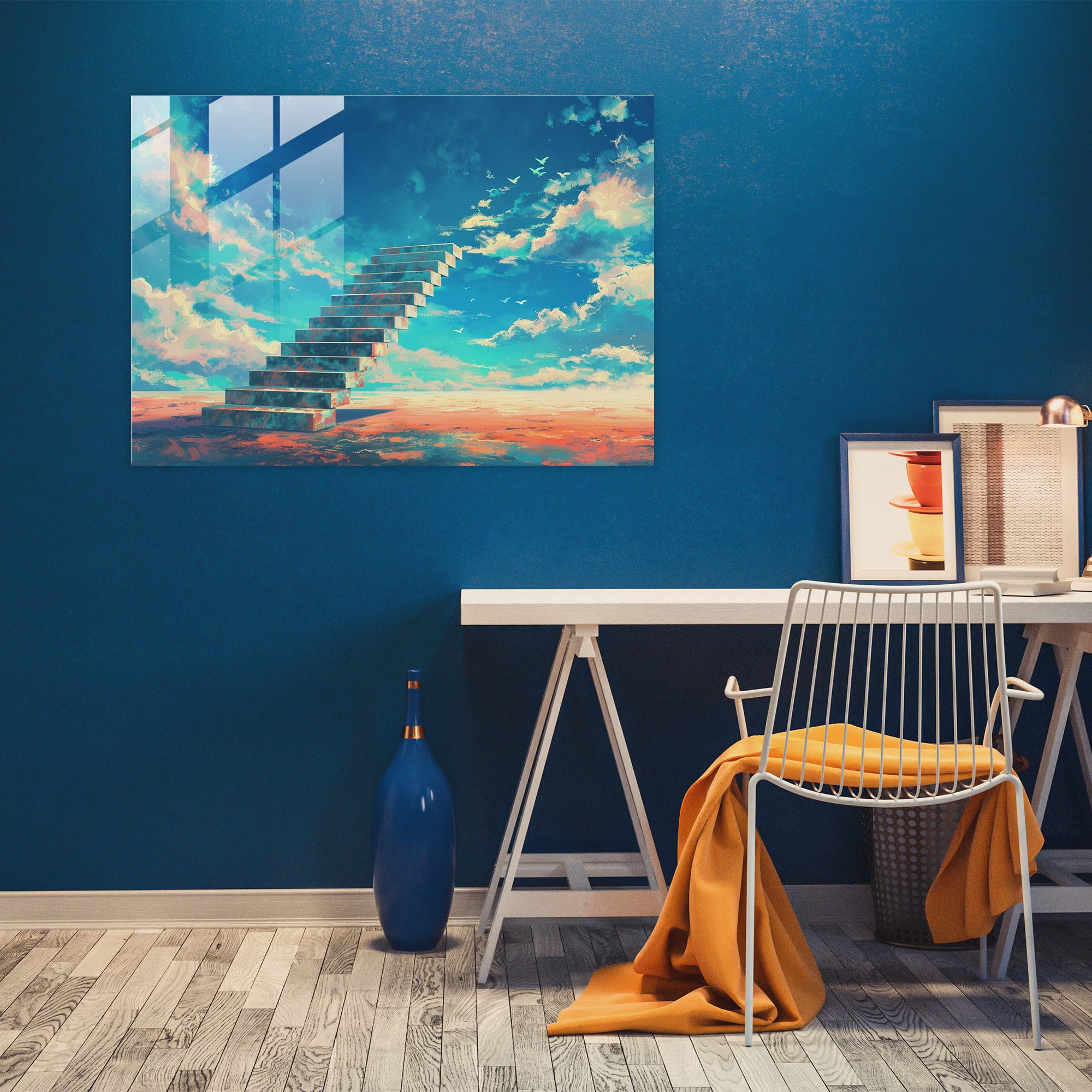 Staircase To The Sky Glass Wall Art - Surrealism Art, Modern Art, Glass Wall Art, Surrealism Art