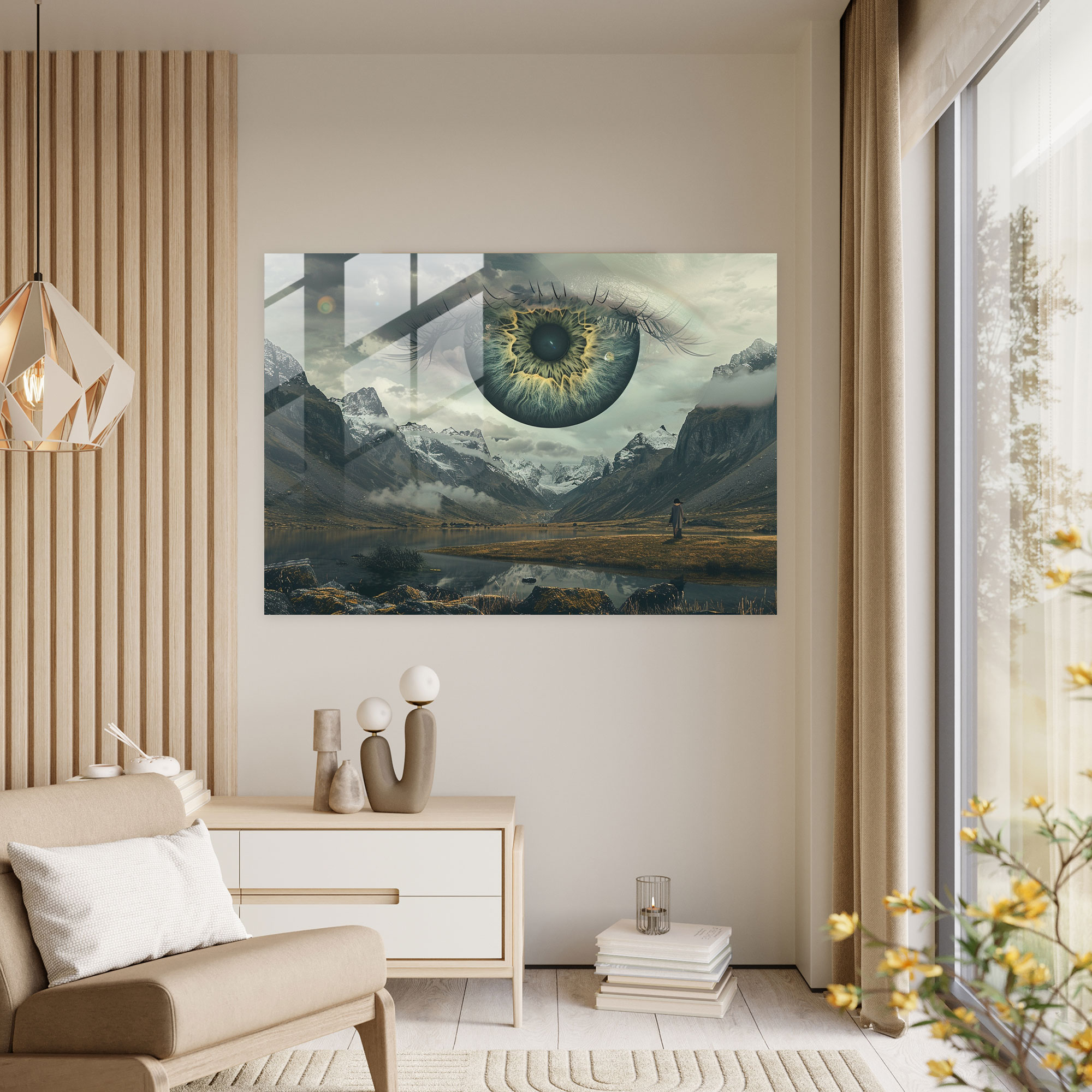 Floating Eye Surrealism Glass Print - Surrealism Art, Home Decoration, Glass Print, Modern Art
