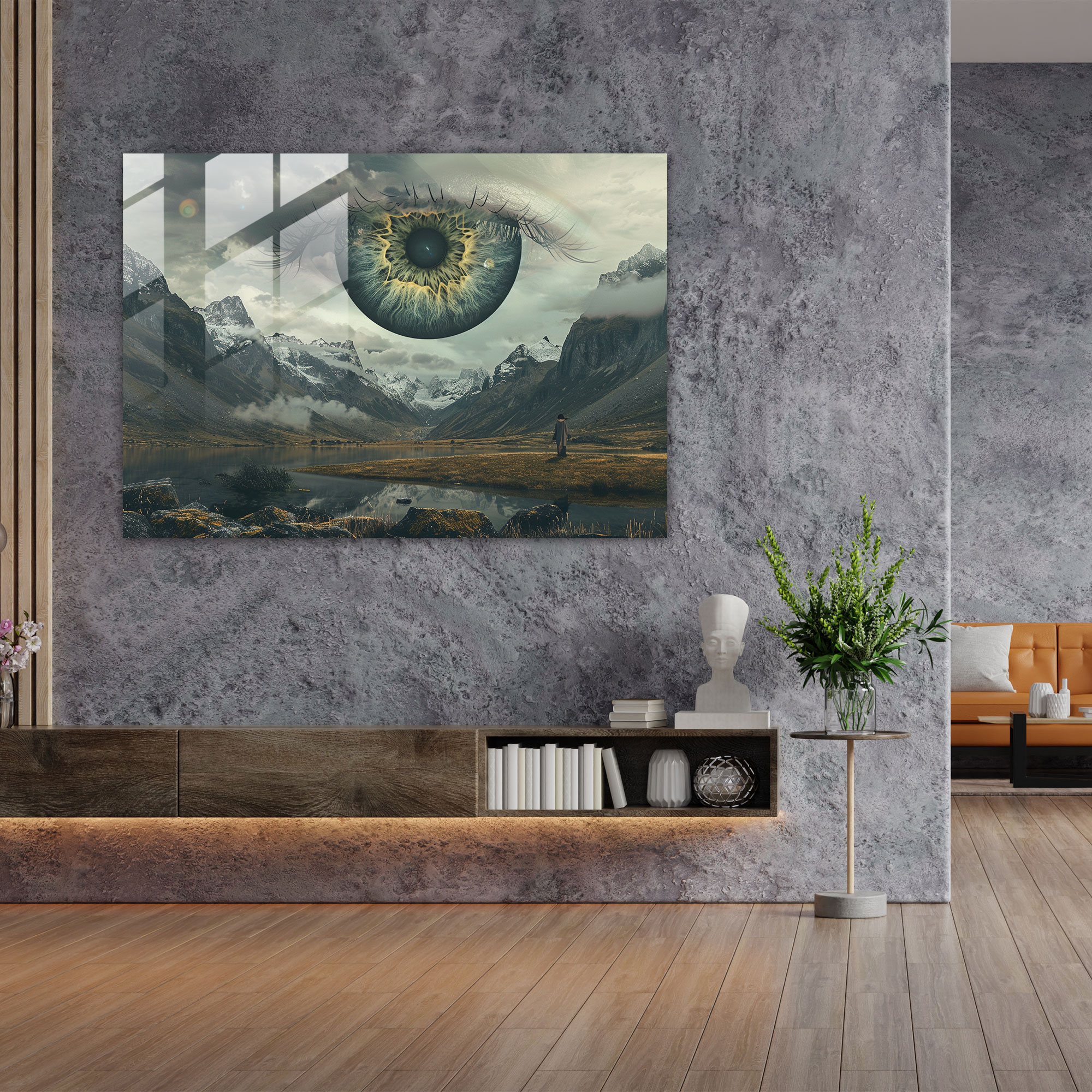Floating Eye Surrealism Glass Print - Surrealism Art, Home Decoration, Glass Print, Modern Art