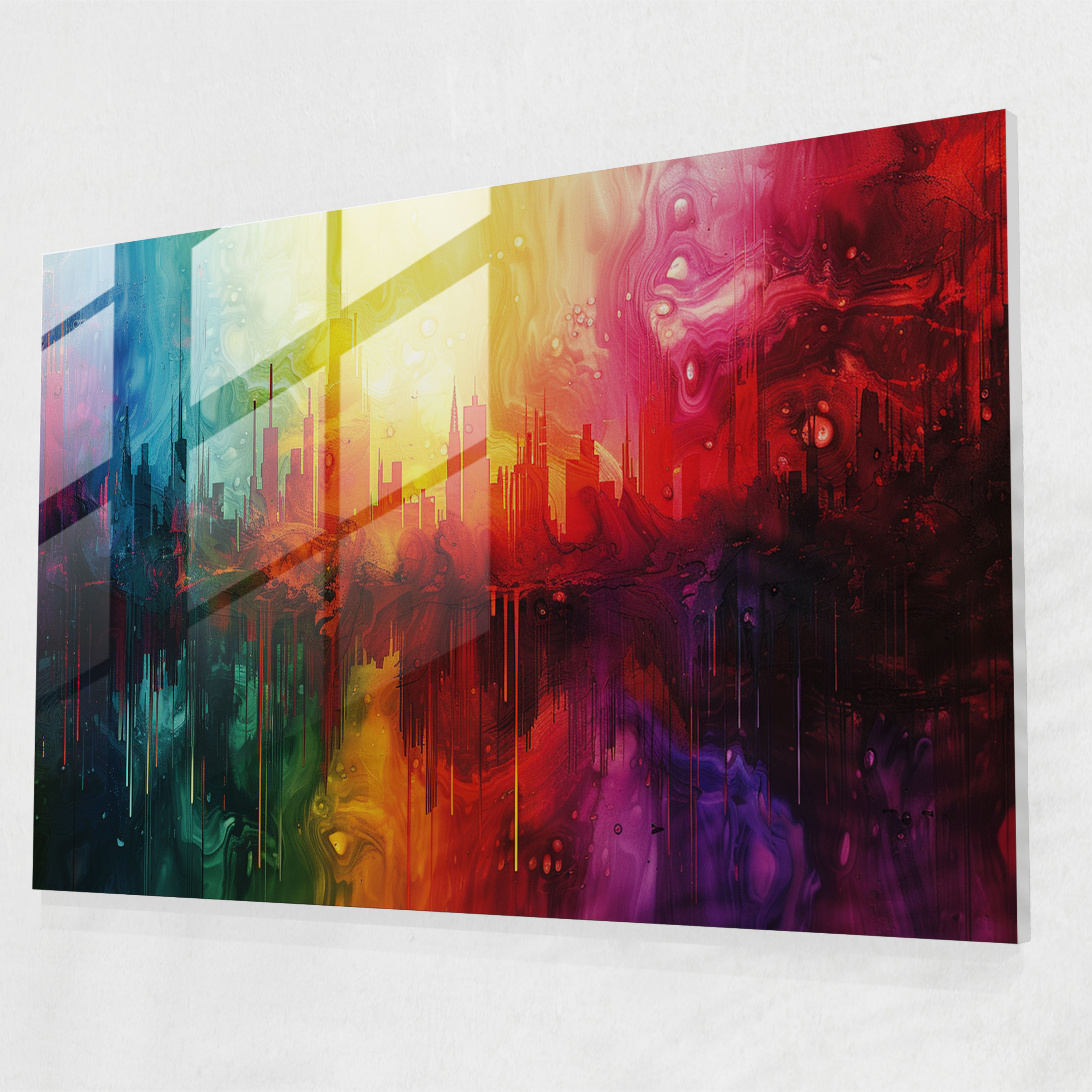 Melting Cityscape Glass Print - Surrealism Art, Modern Art, Glass Print, Surrealism Art