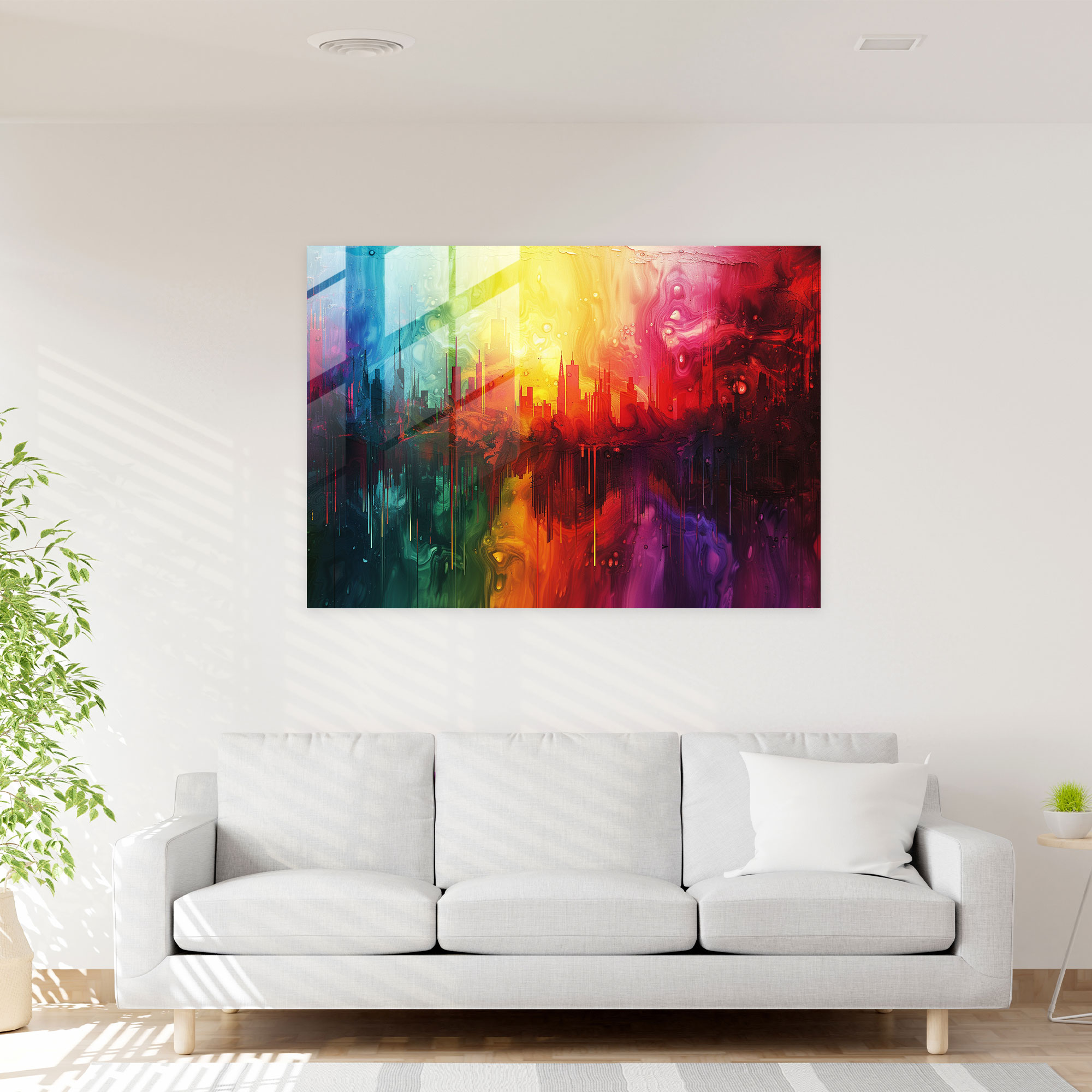 Melting Cityscape Glass Print - Surrealism Art, Modern Art, Glass Print, Surrealism Art