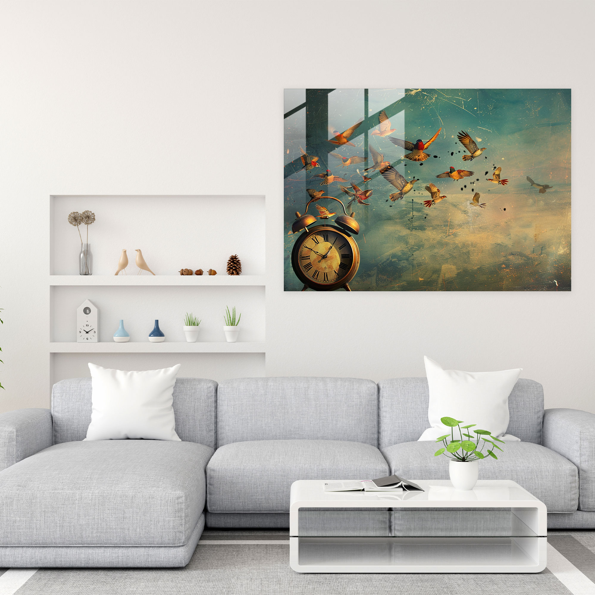 Birds Of Time Glass Wall Art - Surrealism Art, Glass Art, Surrealism Art, Wall Decoration