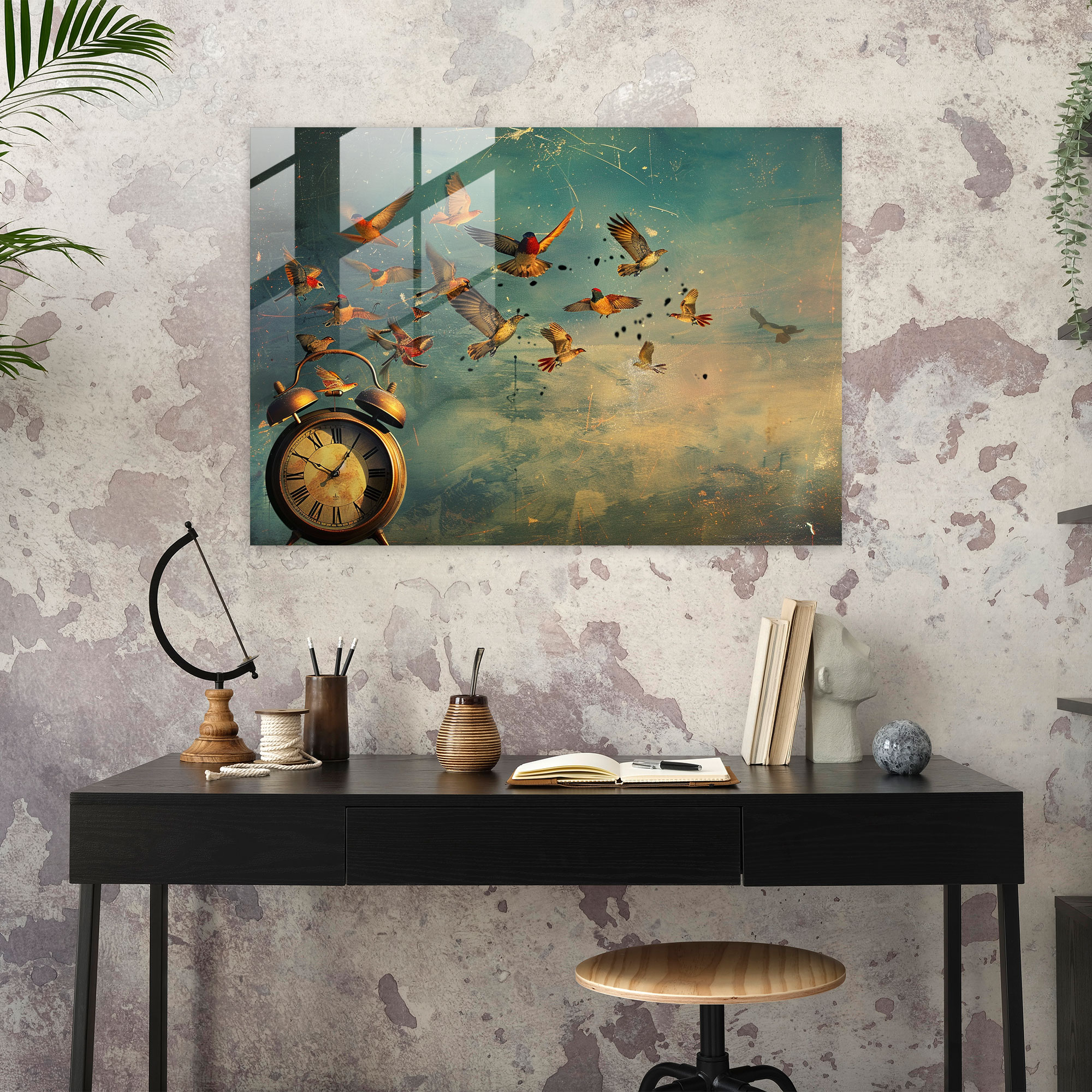 Birds Of Time Glass Wall Art - Surrealism Art, Glass Art, Surrealism Art, Wall Decoration