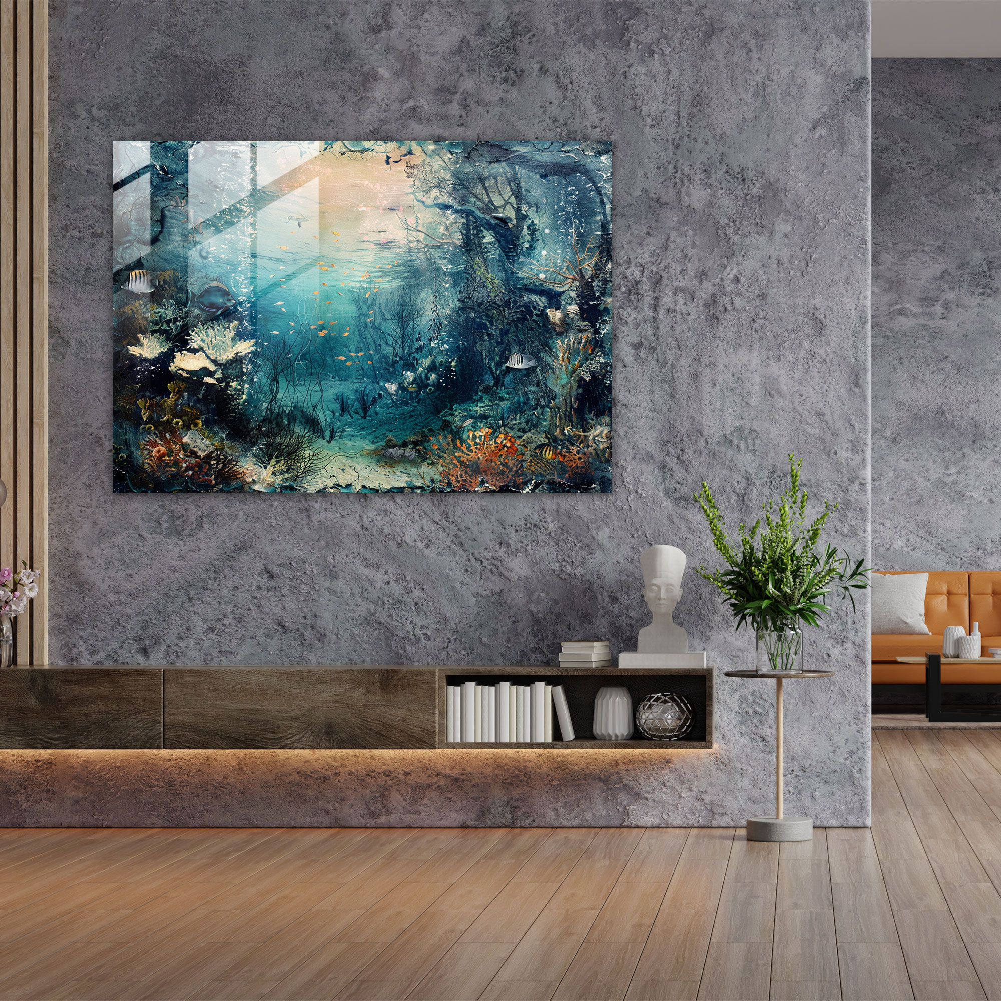 Surrealism Art Glass Print - Dreamlike Underwater Landscape - Surrealism Art, Fantasy Decor, Glass Wall Art, Modern Art