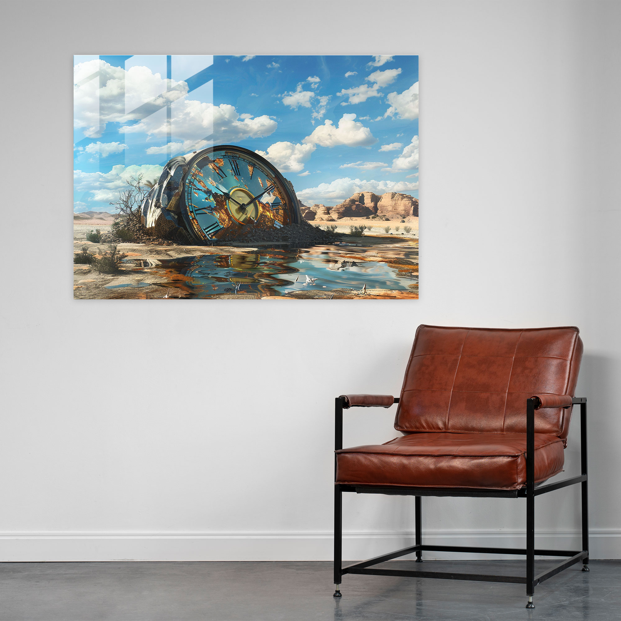 Surrealism Art Glass Art - Abstract Clock Melting In Desert Landscape - Surrealism Art, Surrealism Art, Glass Art, Abstract Design