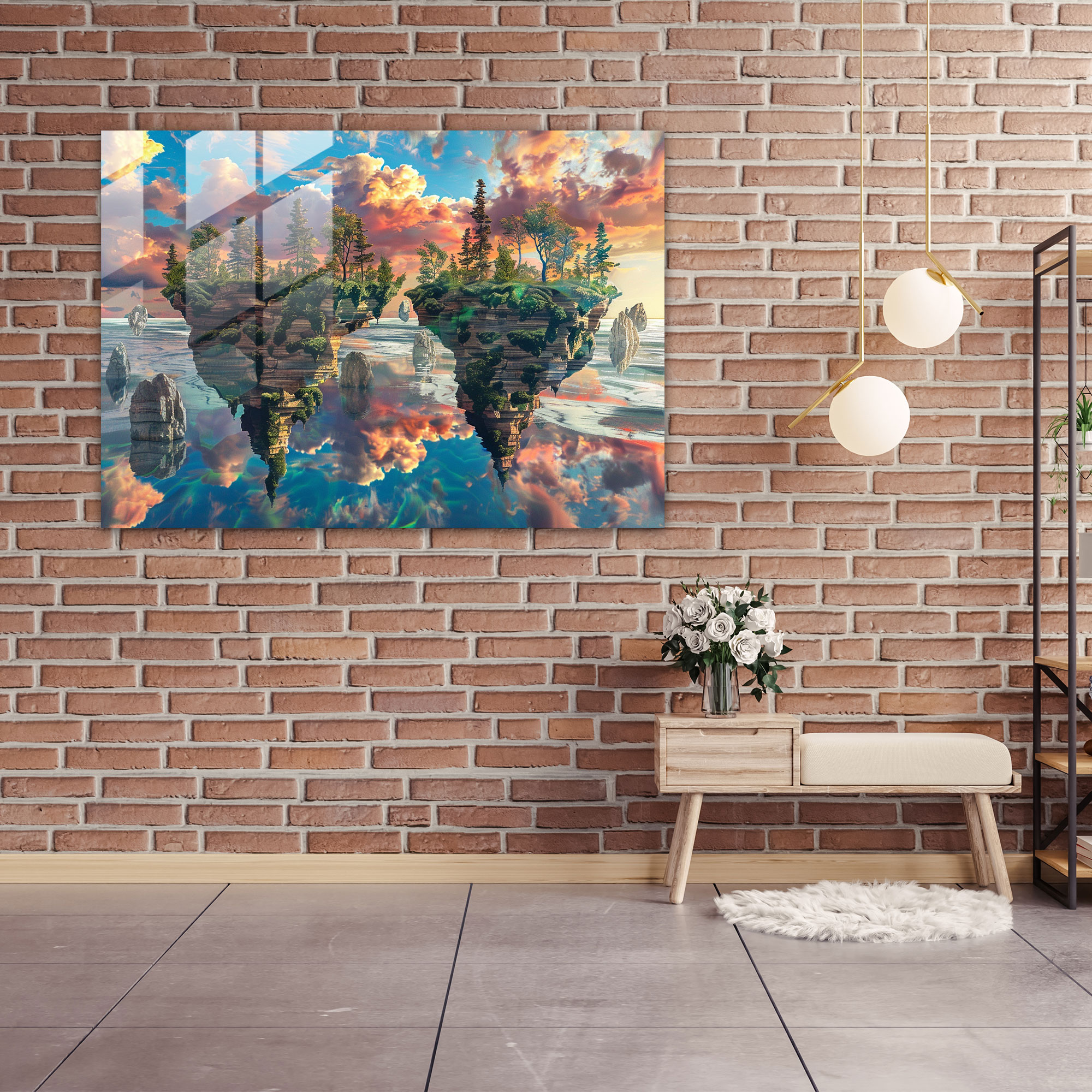 Surrealism Art Glass Wall Art - Surreal Seascape With Floating Islands - Surrealism Art, Island Art, Home Decoration, Modern Art