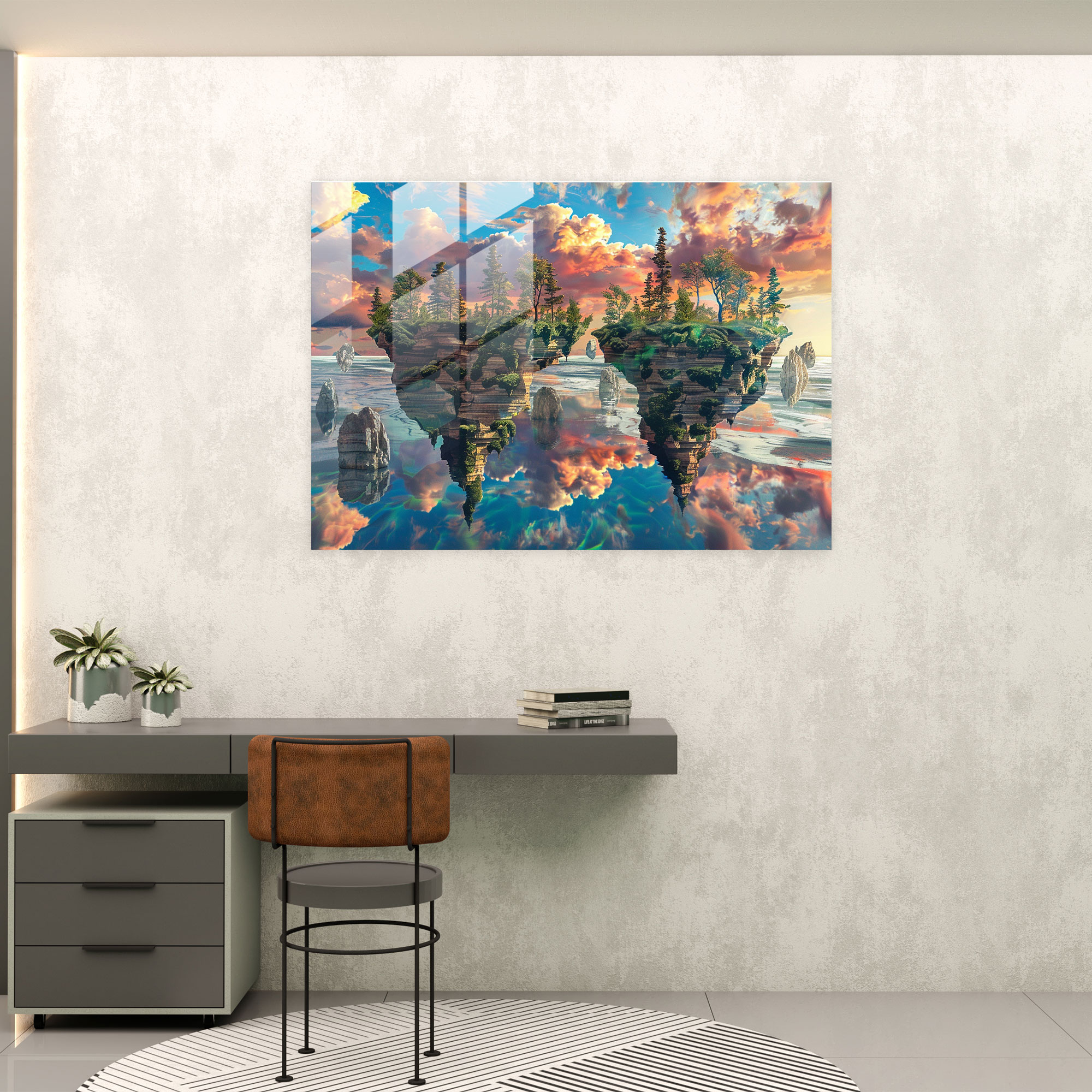 Surrealism Art Glass Wall Art - Surreal Seascape With Floating Islands - Surrealism Art, Island Art, Home Decoration, Modern Art