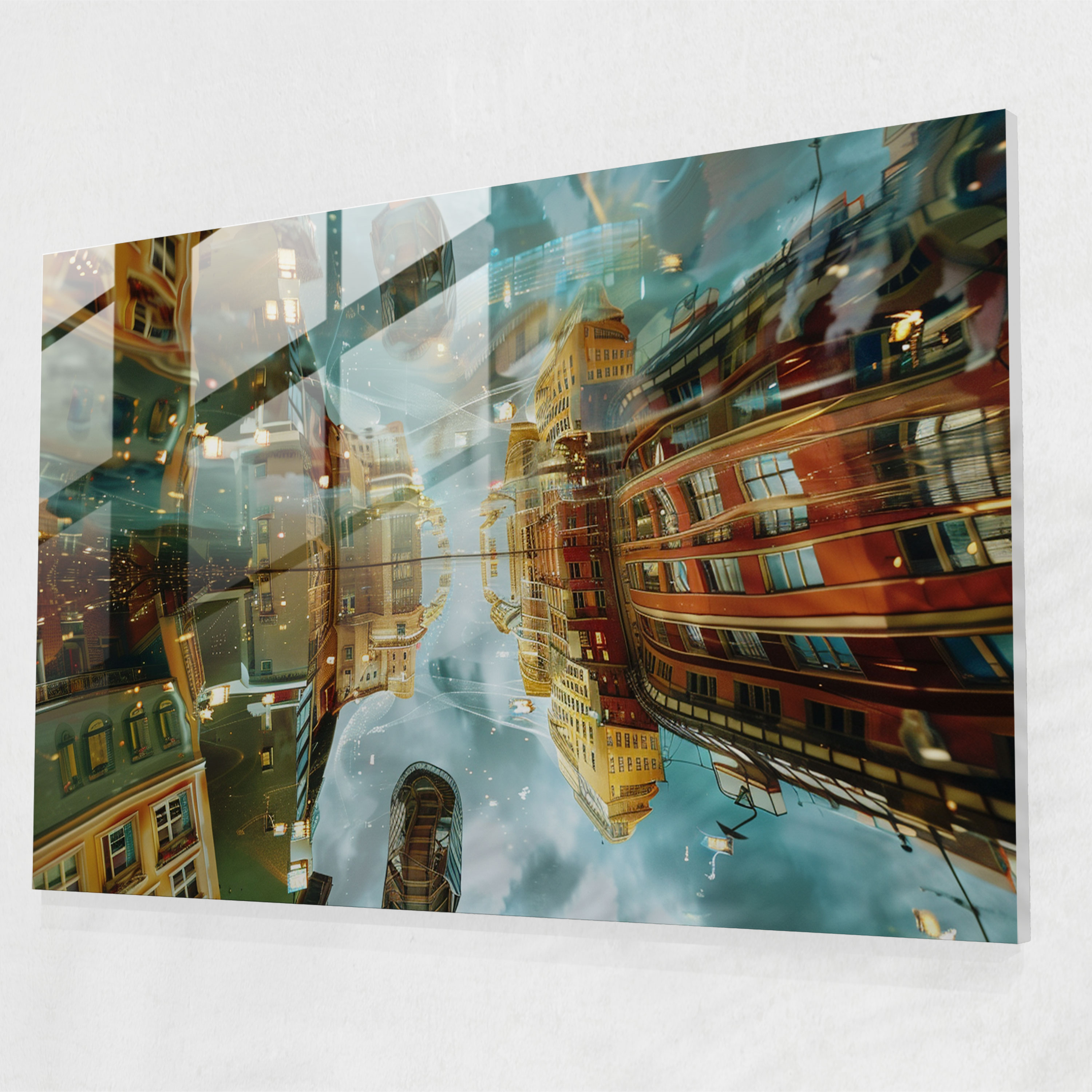 Surrealism Art Glass Art - Surreal Cityscape With Upside-Down Buildings - Surrealism Art, Glass Art, Surrealism Art, Unique Design