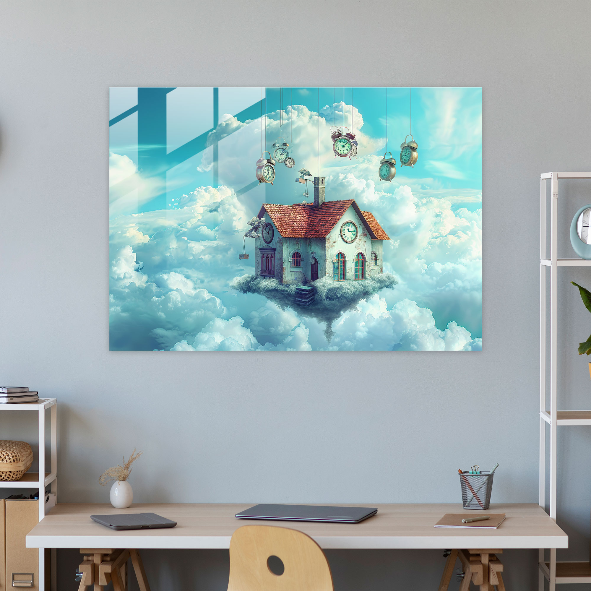 Floating Surreal House Wall Decoration - Surrealism Art, Home Decoration, Glass Art, Modern Art