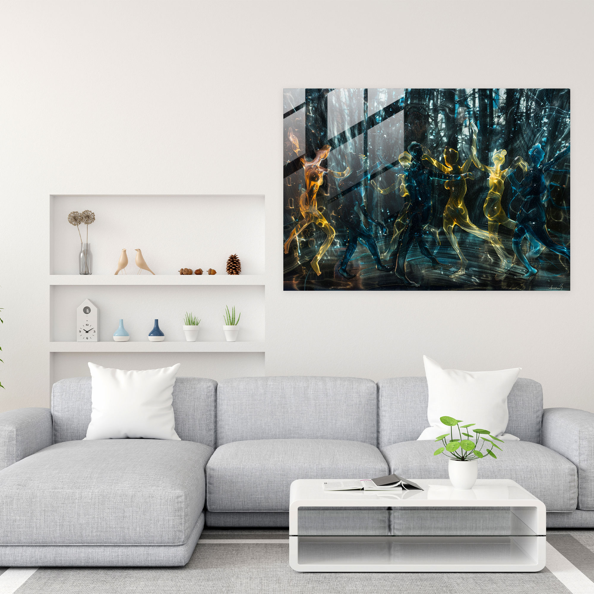 Dancing Figures Glass Art - Surrealism Art, Glass Art, Wall Decoration, Modern Art