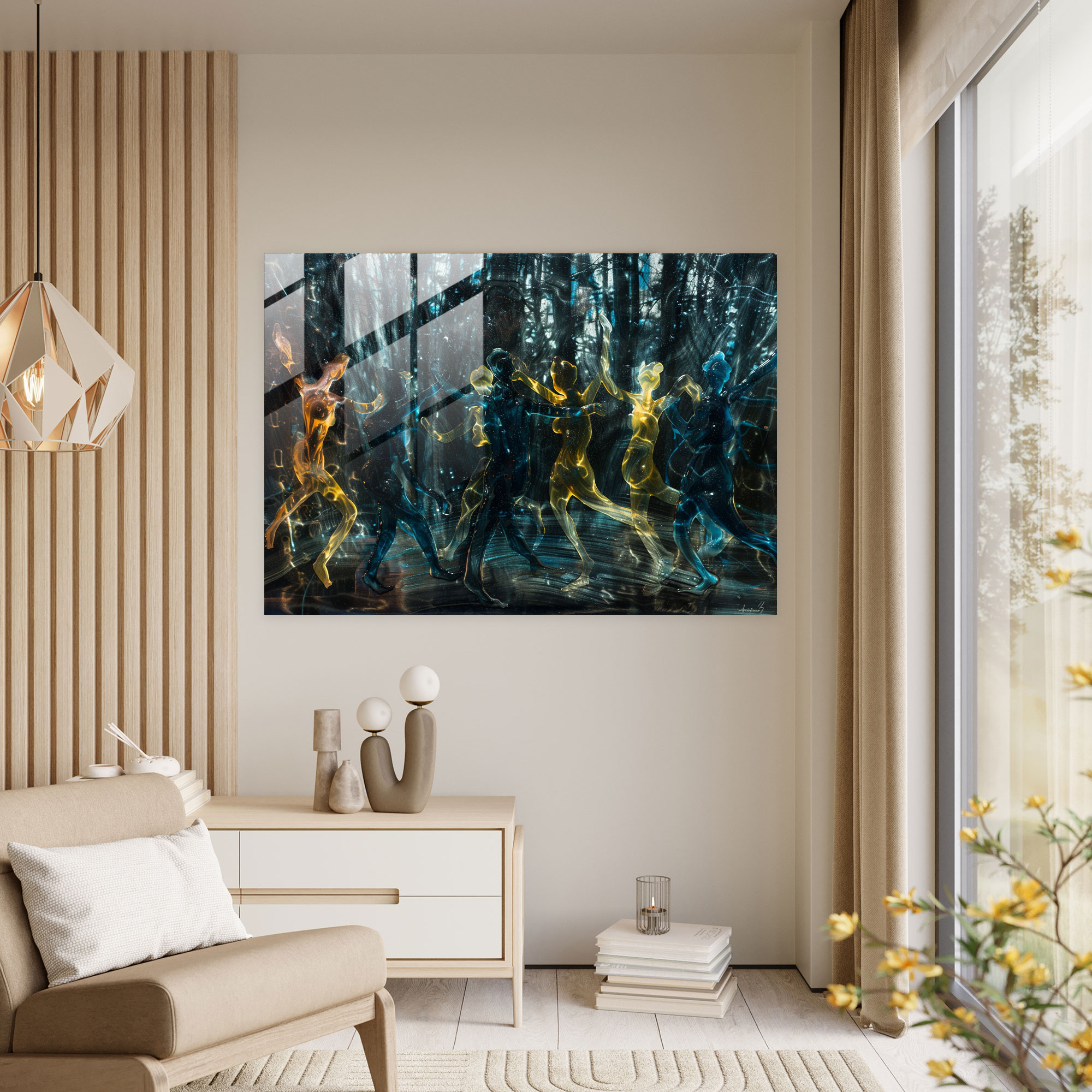 Dancing Figures Glass Art - Surrealism Art, Glass Art, Wall Decoration, Modern Art