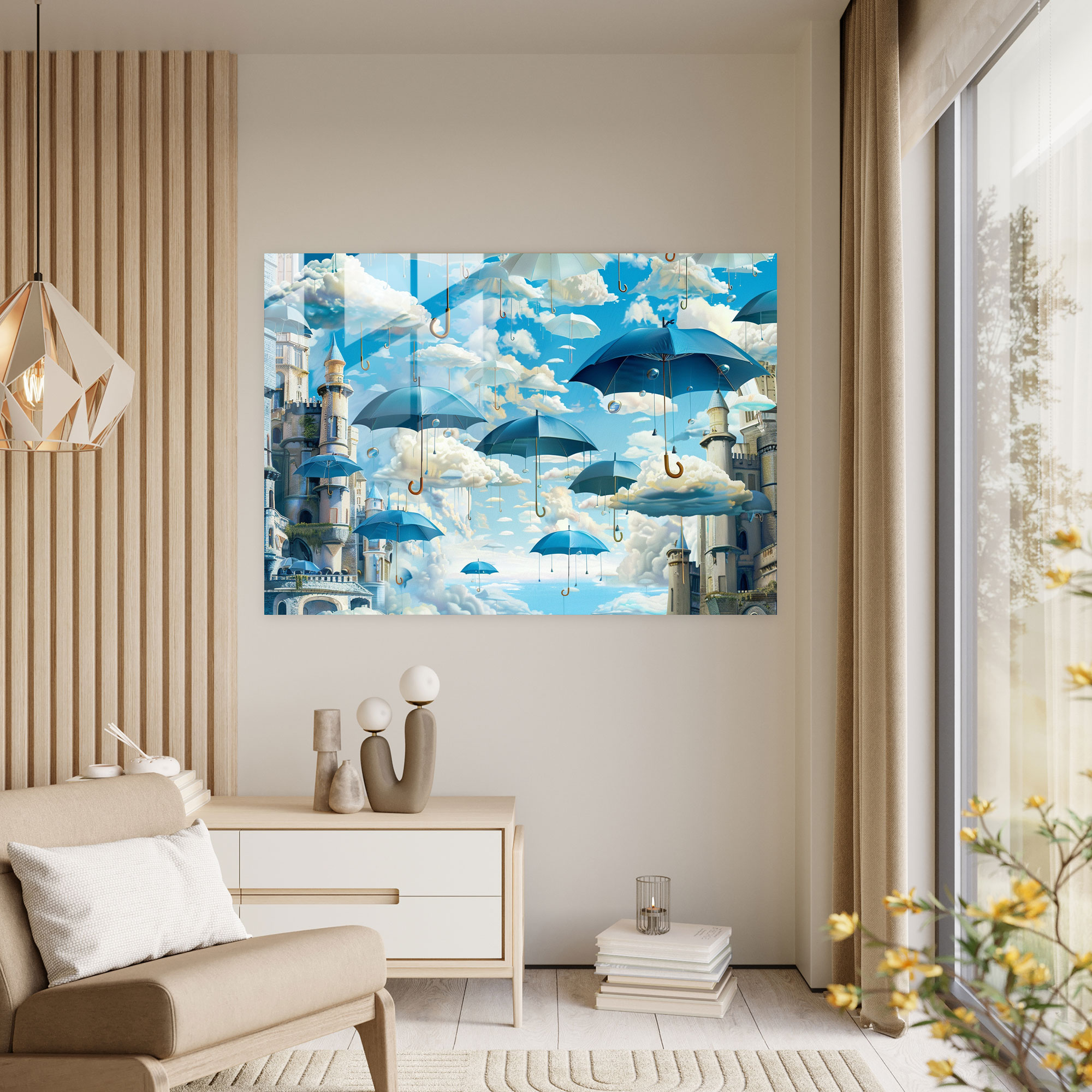 Surreal Cityscape Glass Wall Decoration - Surrealism Art, Modern Art, Wall Decoration, Home Decoration