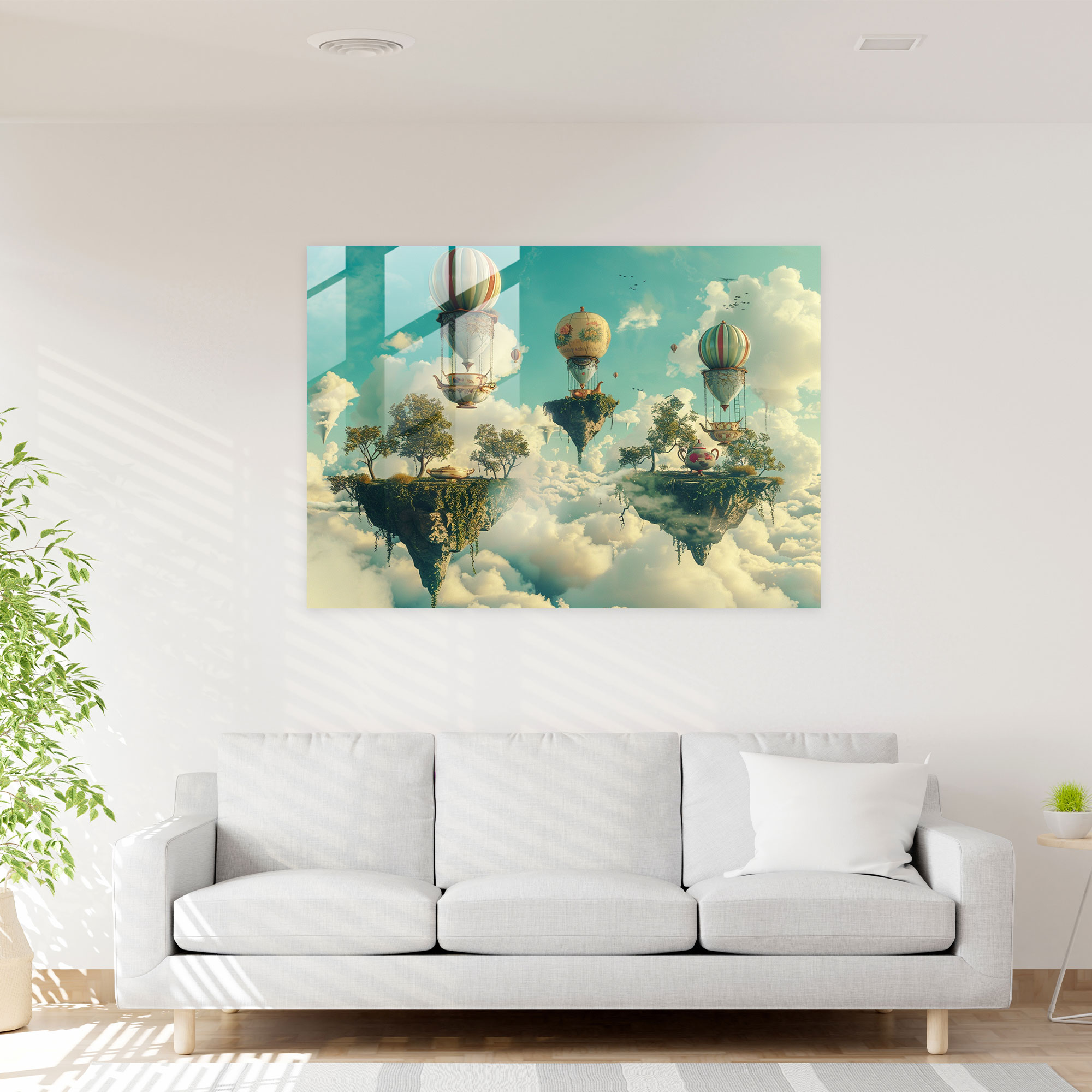Surrealism Glass Wall Art - Surrealism Art, Wall Decoration, Whimsical, Floating Islands