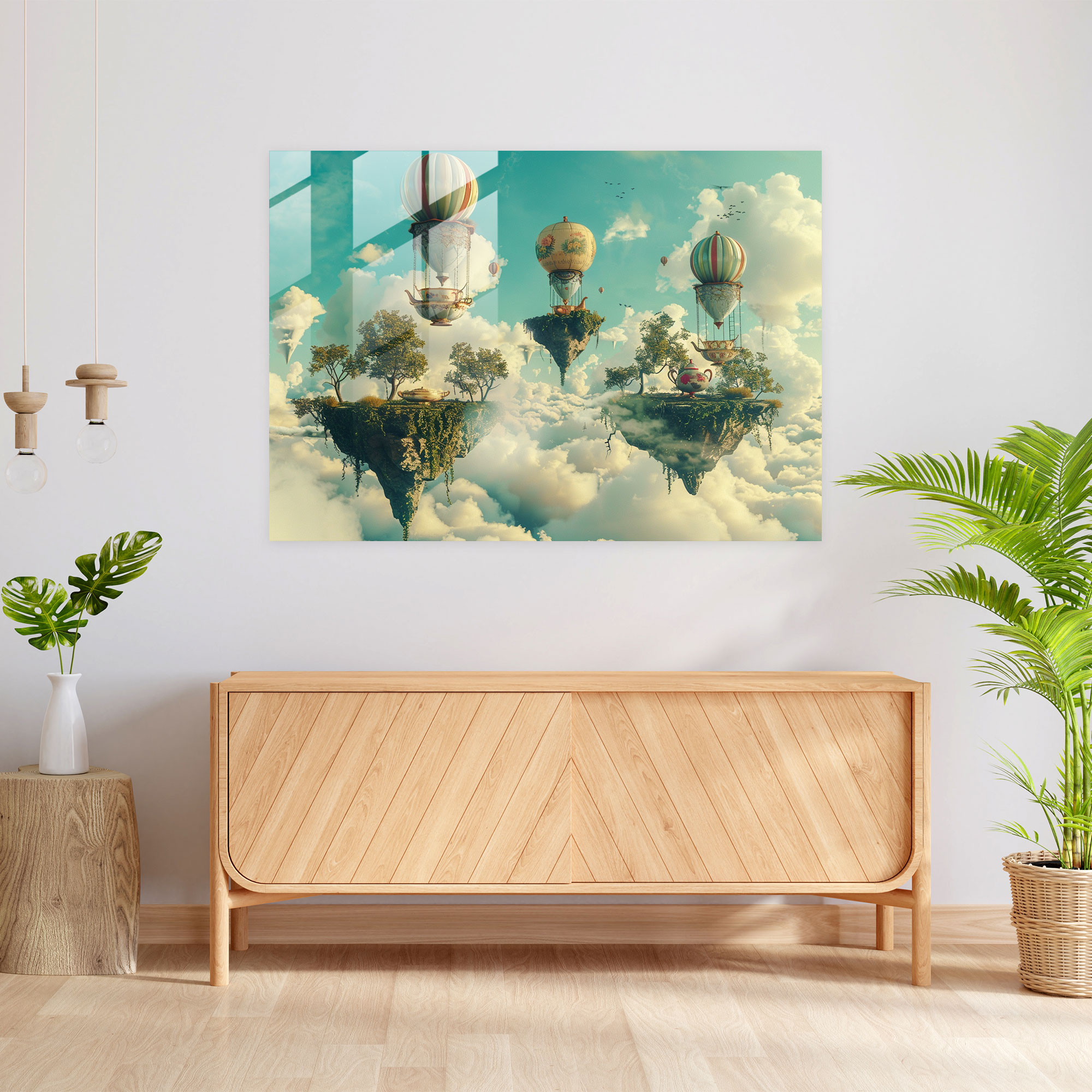 Surrealism Glass Wall Art - Surrealism Art, Wall Decoration, Whimsical, Floating Islands