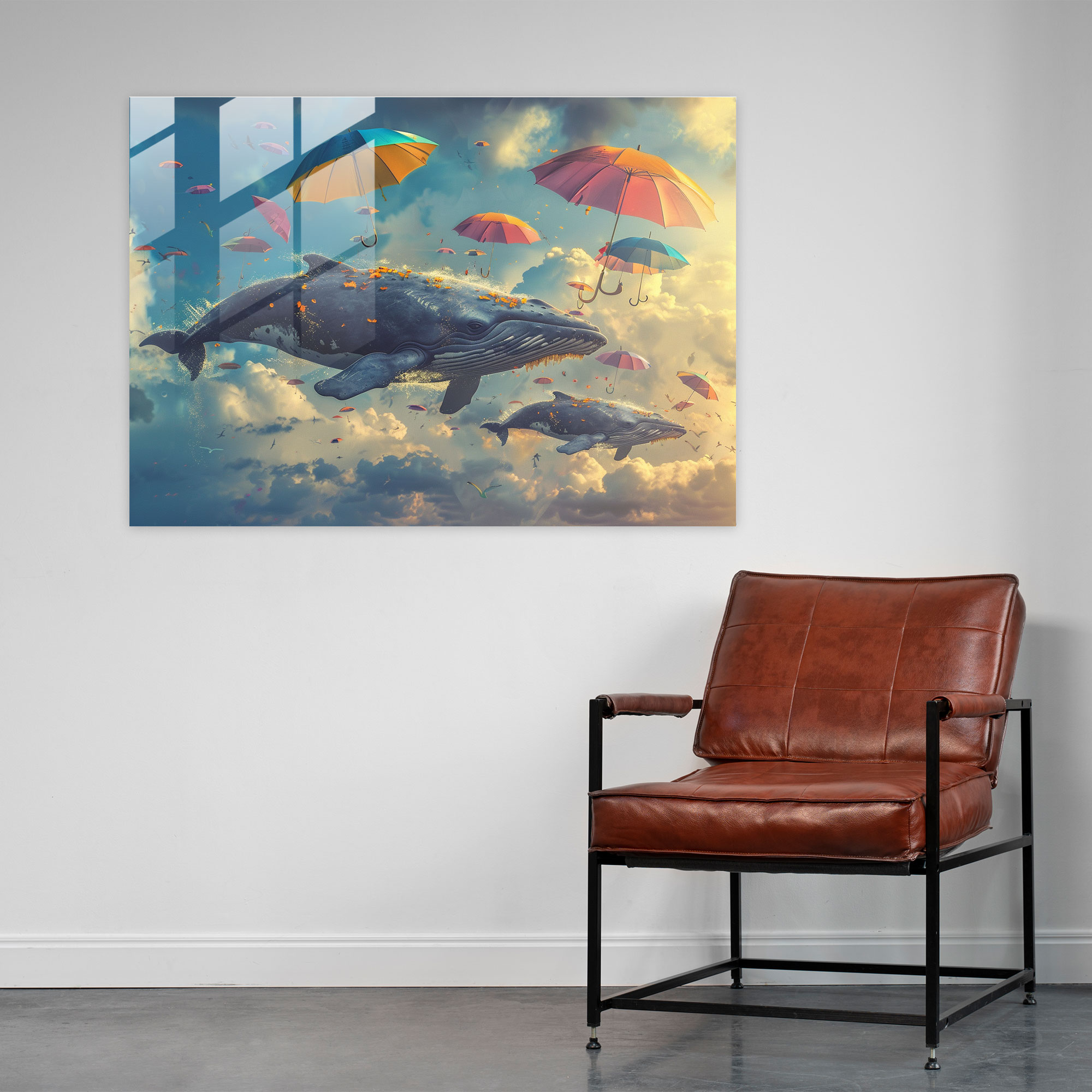 Surrealism Glass Print Home Decoration - Surrealism Art, Stormy Sky, Whales, Glass Print