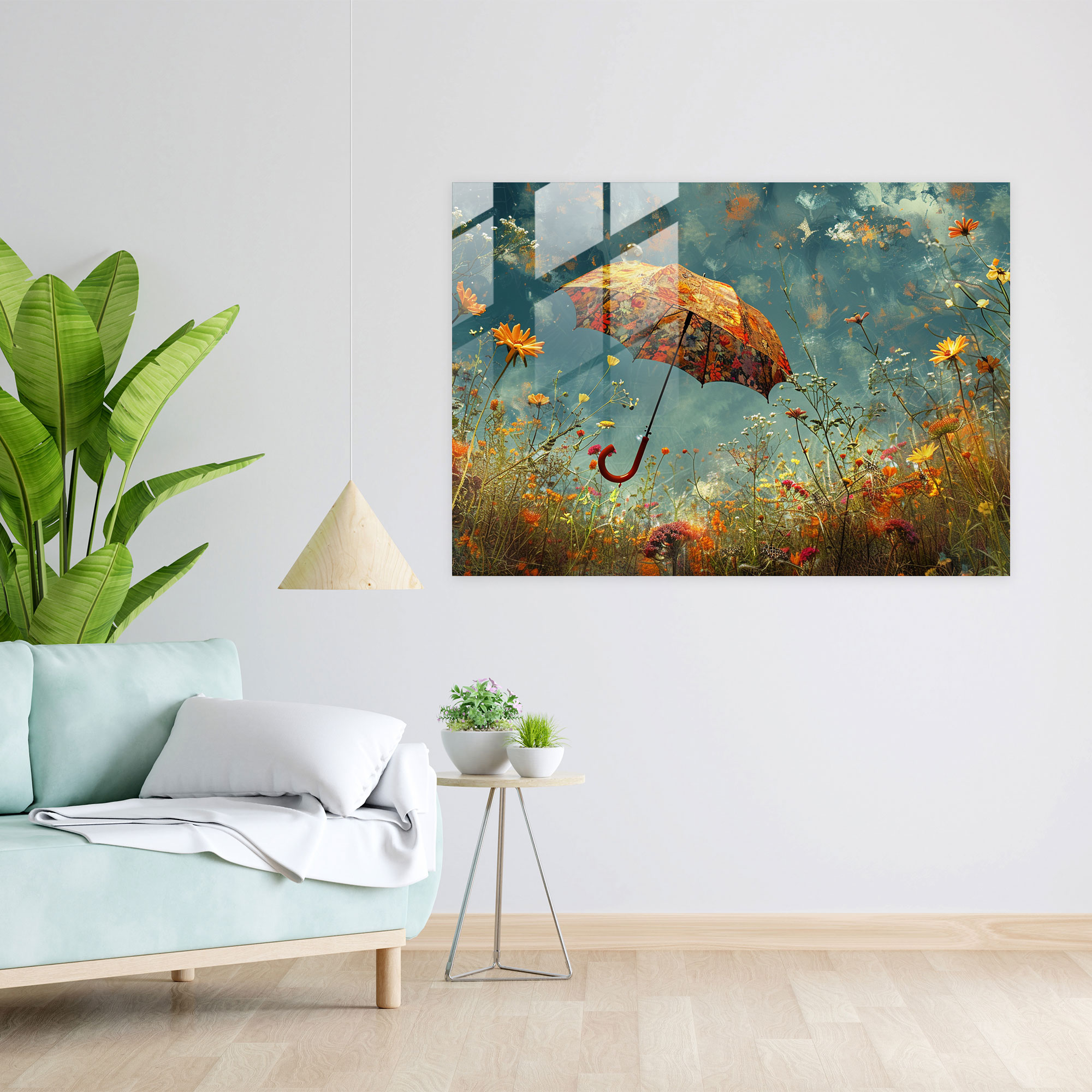 Umbrella Blooms Glass Print - Surrealism Art, Surrealism Art, Glass Print, Modern Art