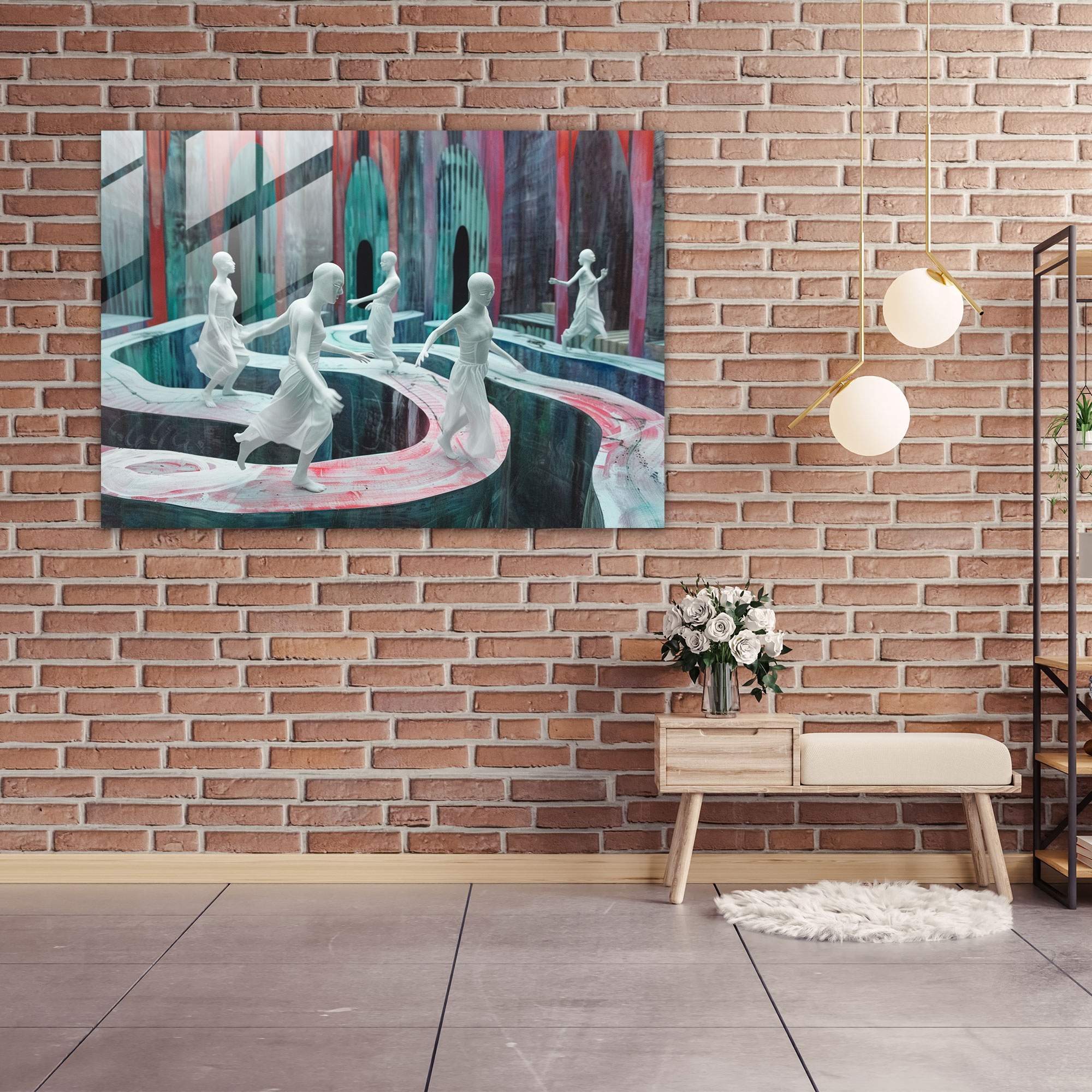 Mirror Dance Glass Home Decoration - Surrealism Art, Modern Art, Home Decoration, Glass Print