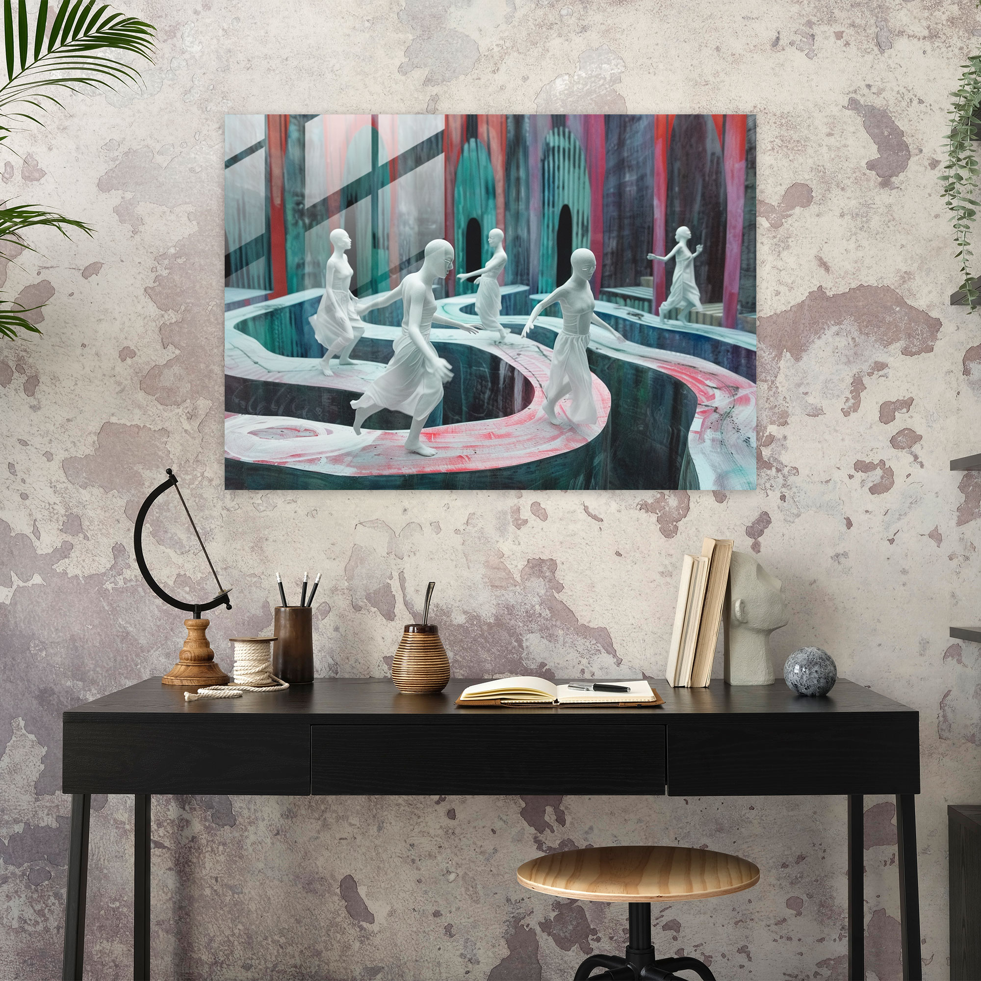 Mirror Dance Glass Home Decoration - Surrealism Art, Modern Art, Home Decoration, Glass Print