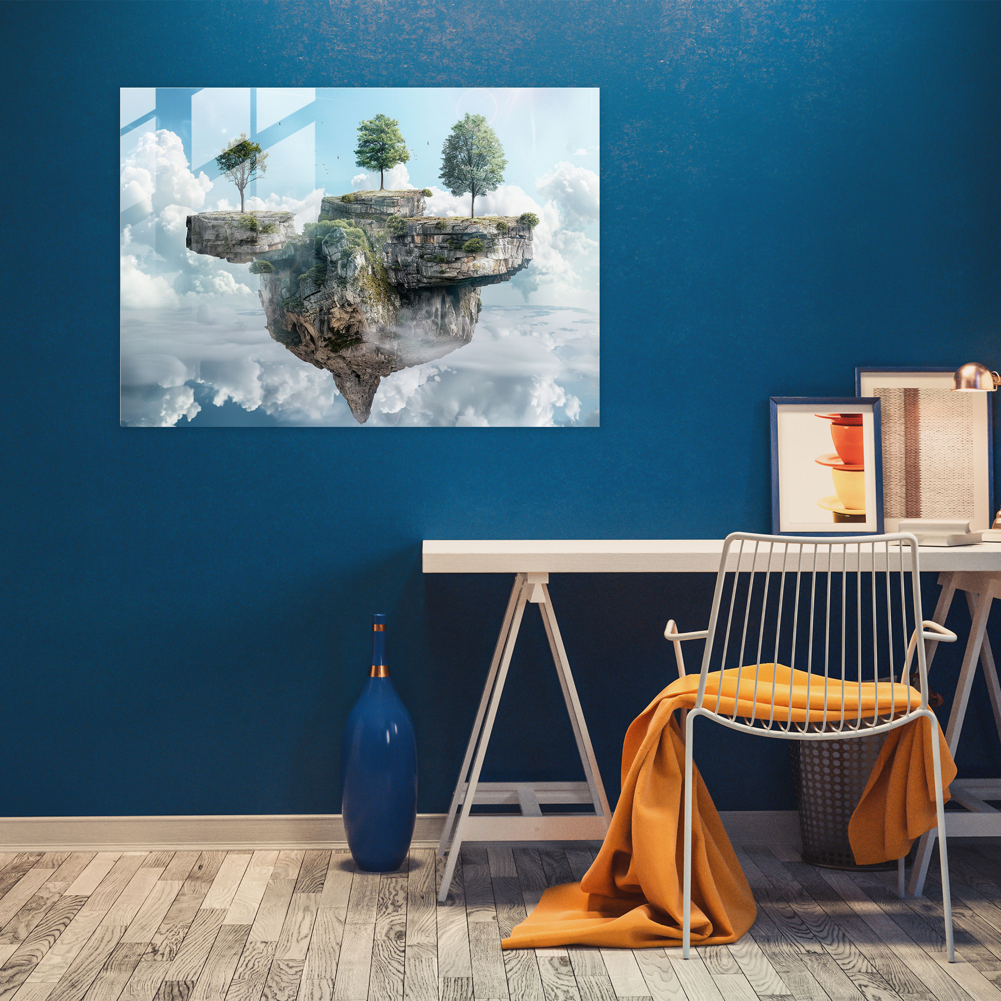 Floating Isles Glass Wall Decoration - Surrealism Art, Modern Art, Surrealism Art, Glass Art