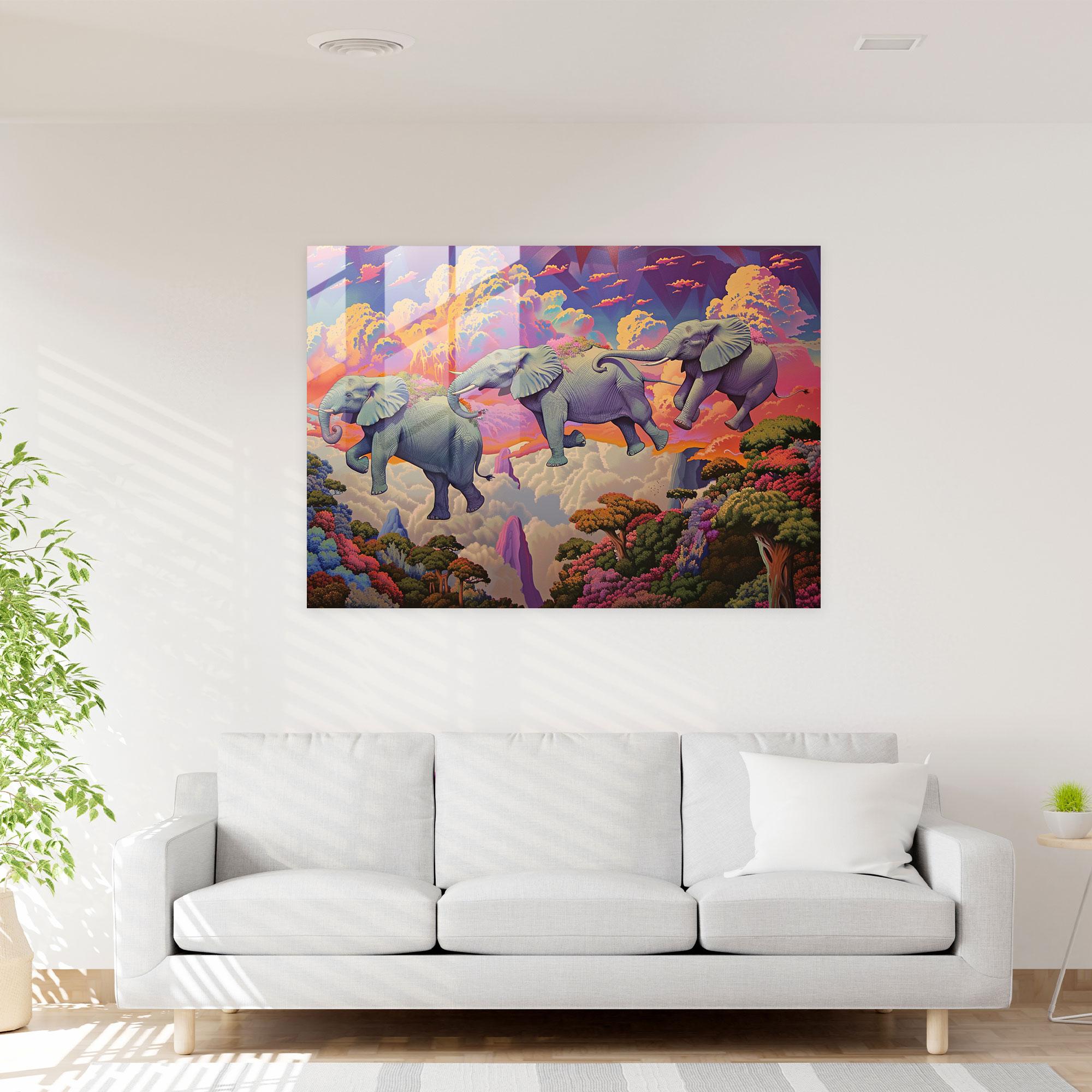 Flying Elephants Surrealism Glass Art - Surrealism Art, Wall Decoration, Home Decoration, Modern Art
