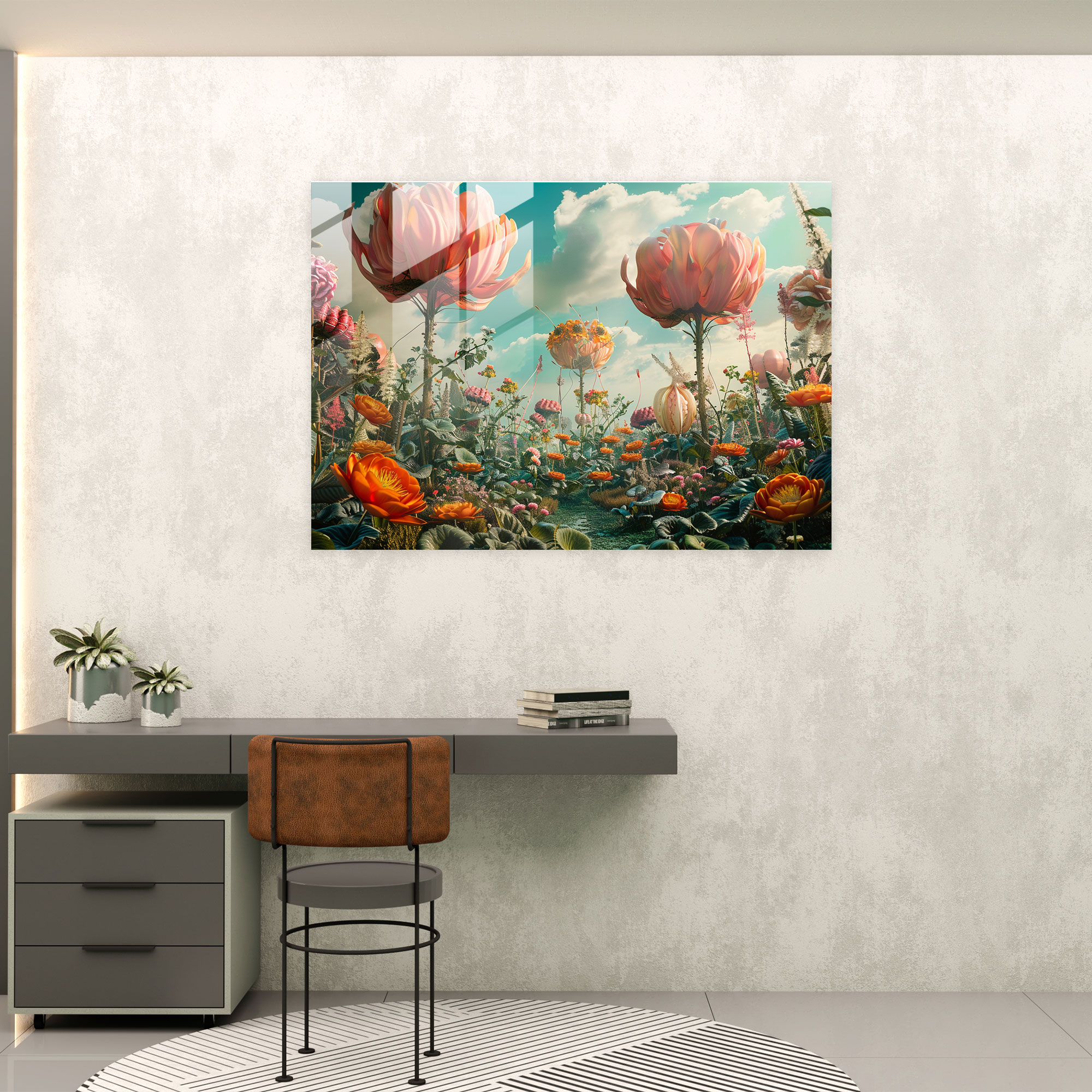 Giant Flowers Surrealism Glass Print - Surrealism Art, Wall Decoration, Glass Print, Modern Art