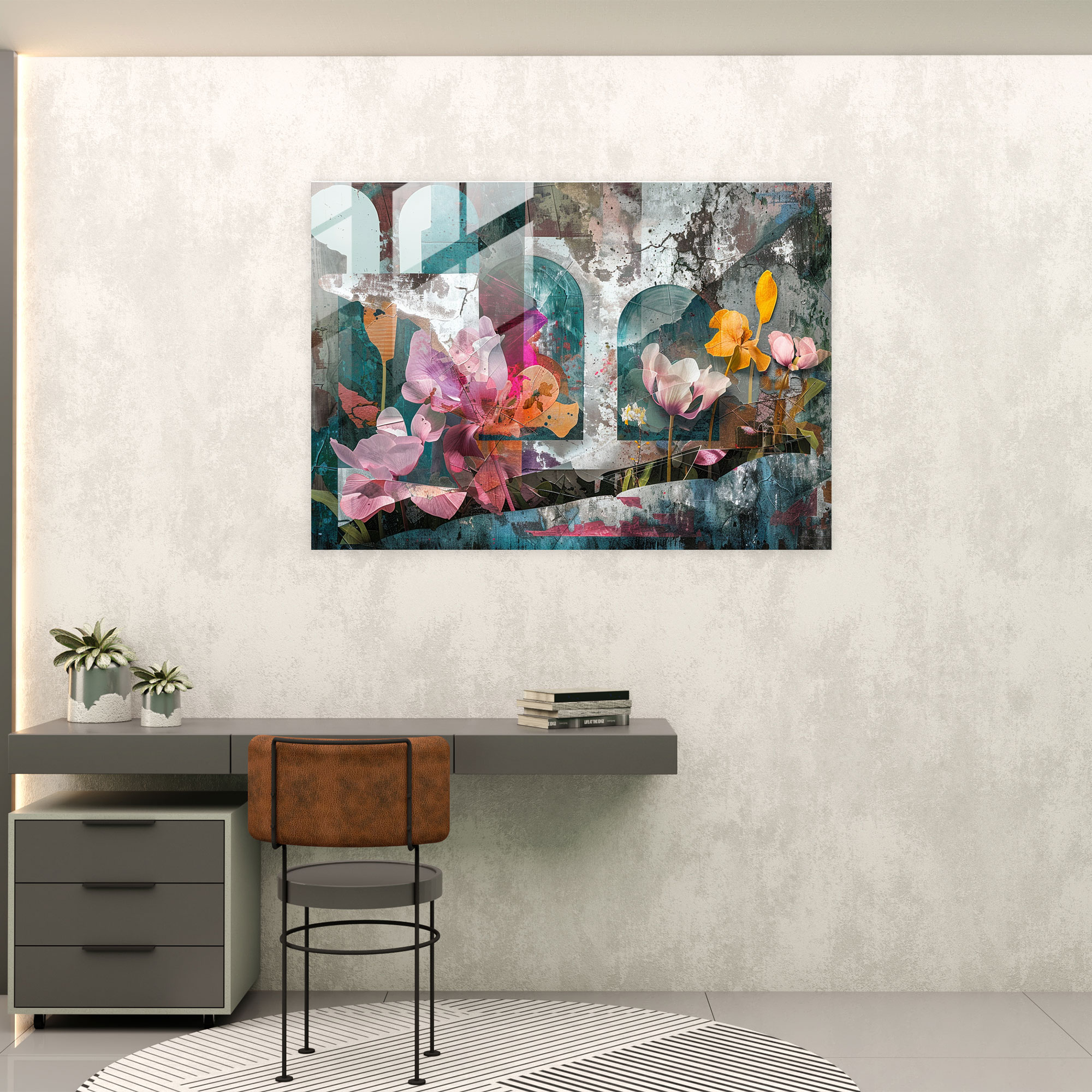 Oversized Flower Garden Wall Decoration - Surrealism Art, Glass Wall Art, Surrealism Art, Distorted