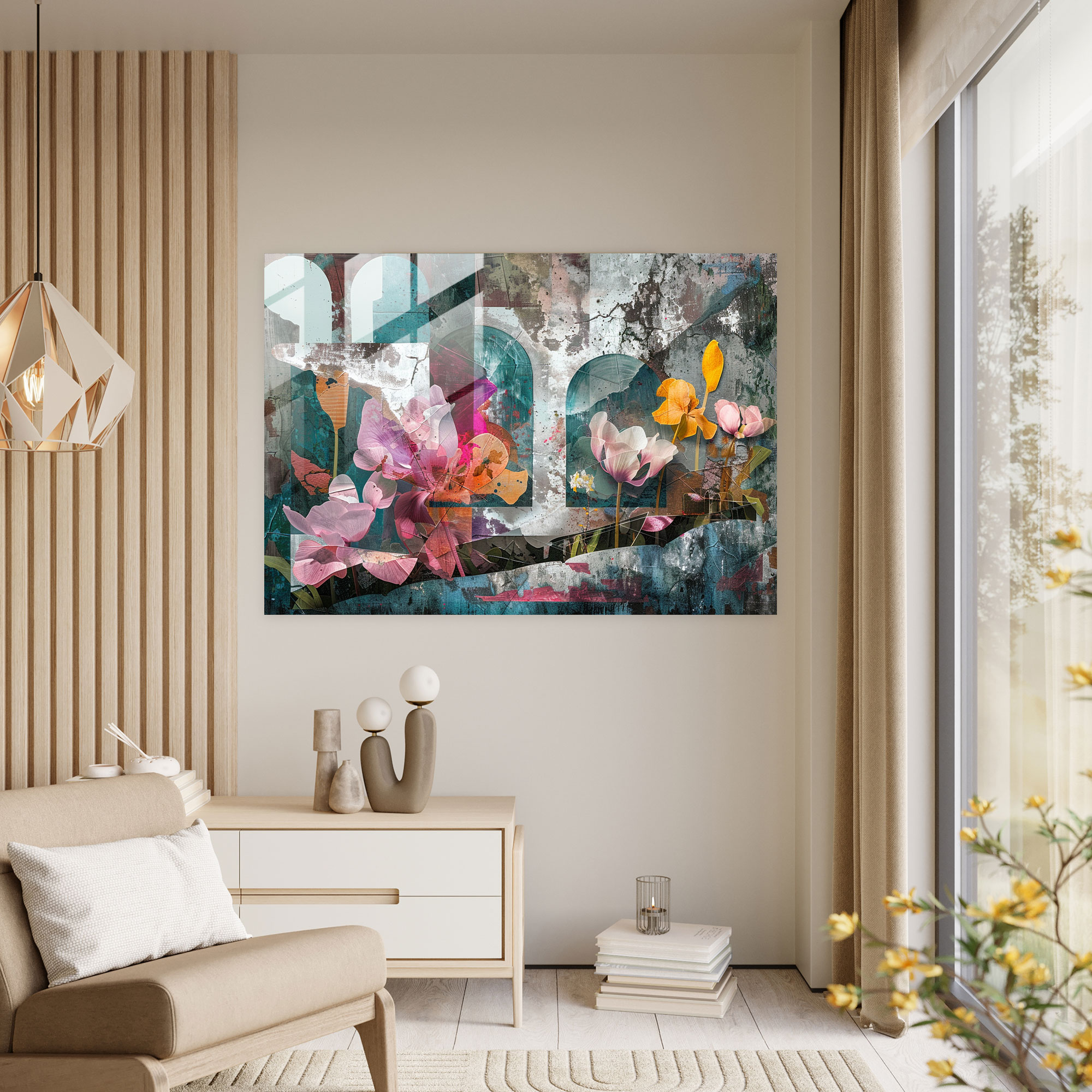 Oversized Flower Garden Wall Decoration - Surrealism Art, Glass Wall Art, Surrealism Art, Distorted