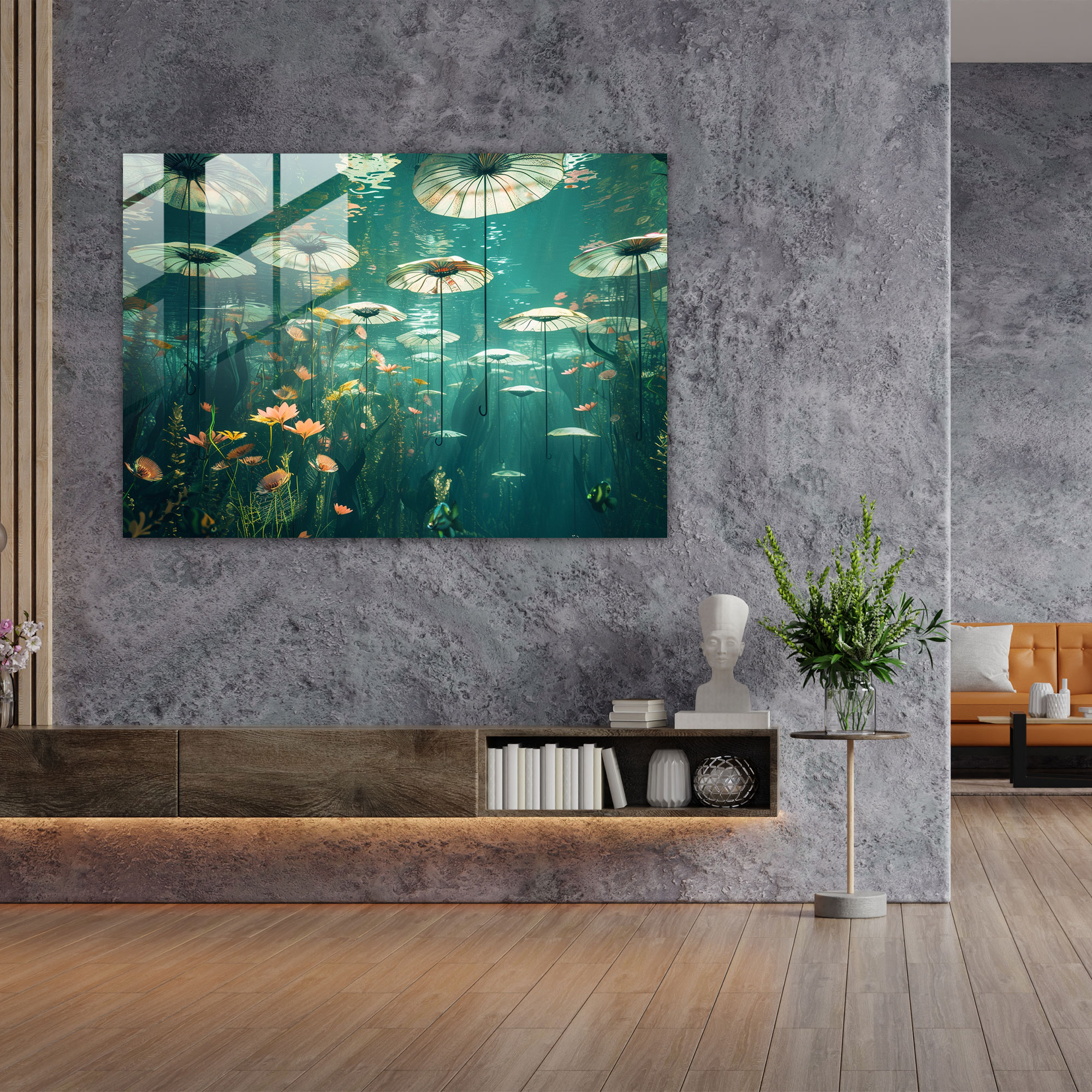 Surrealism Glass Art: Underwater Umbrella Garden - Surrealism Art, Glass Art, Home Decoration, Wall Decoration