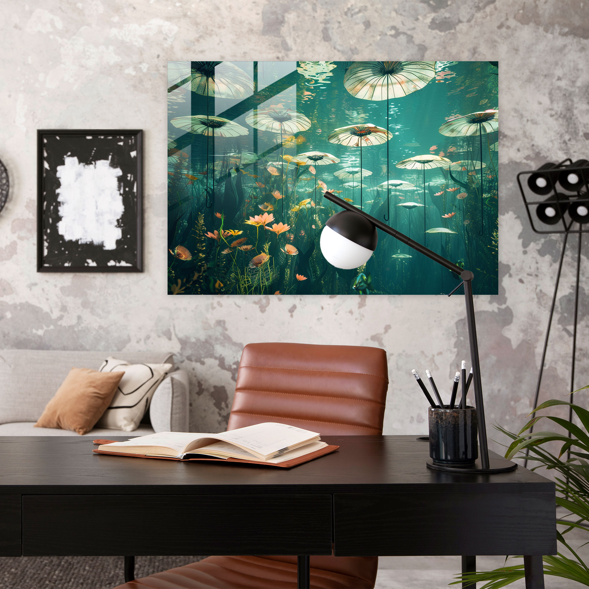 Surrealism Glass Art: Underwater Umbrella Garden - Surrealism Art, Glass Art, Home Decoration, Wall Decoration