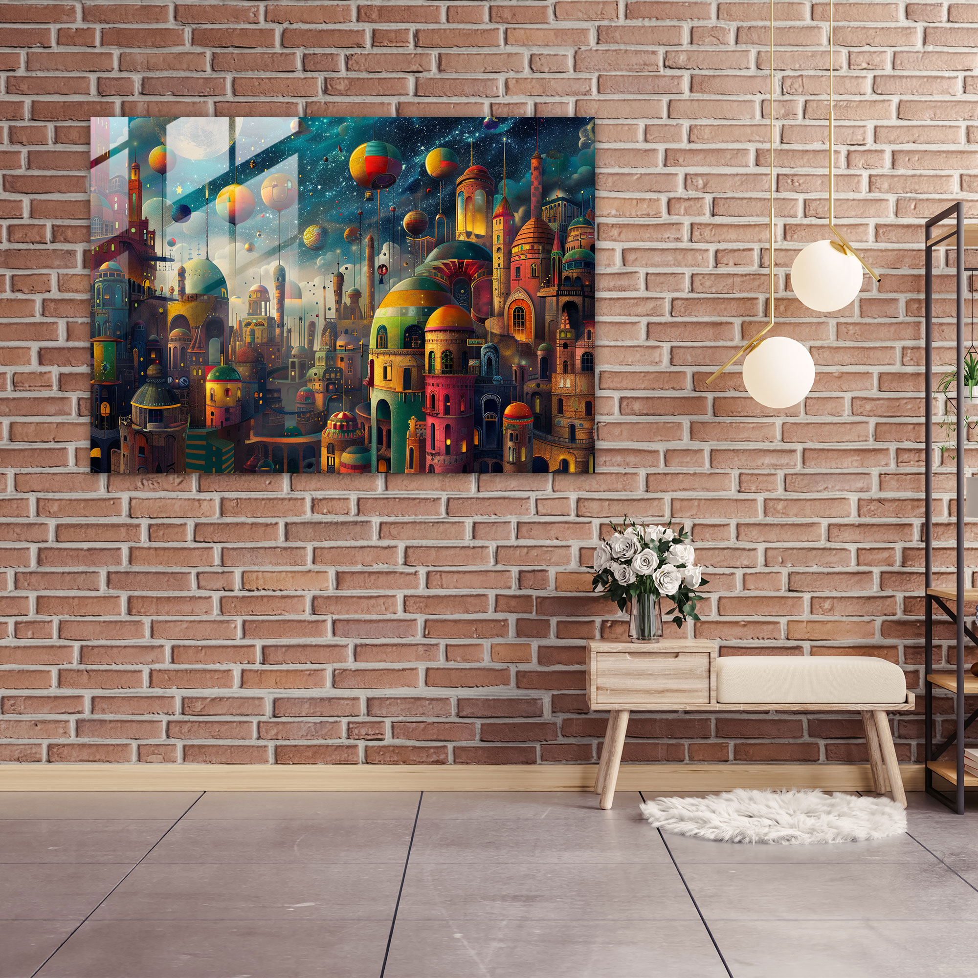 Surrealism Glass Wall Art: Floating Cityscape - Surrealism Art, Wall Decoration, Glass Art, Modern Art