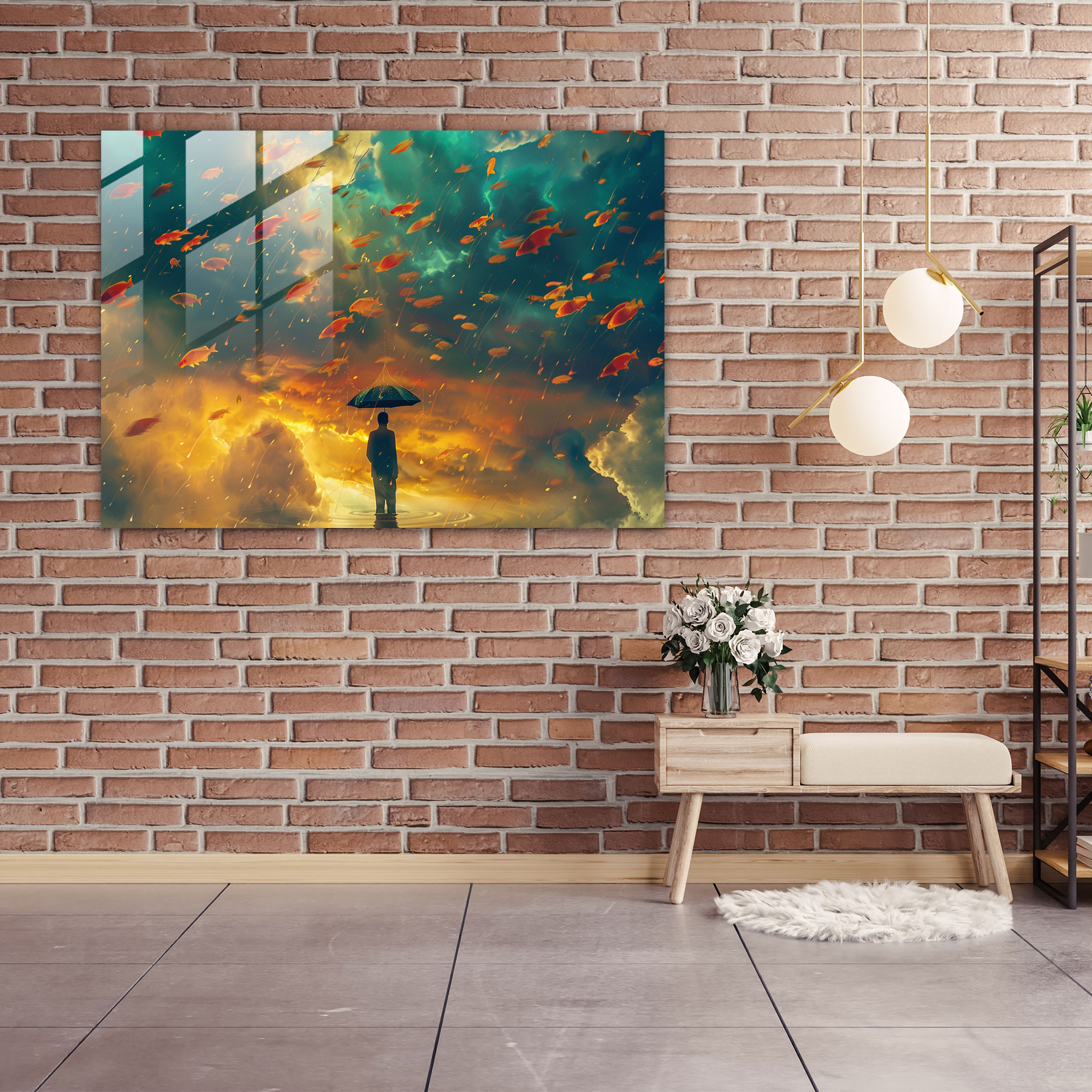 Surrealism Home Decoration: Fishy Rain - Surrealism Art, Glass Art, Home Decoration, Surrealism Art