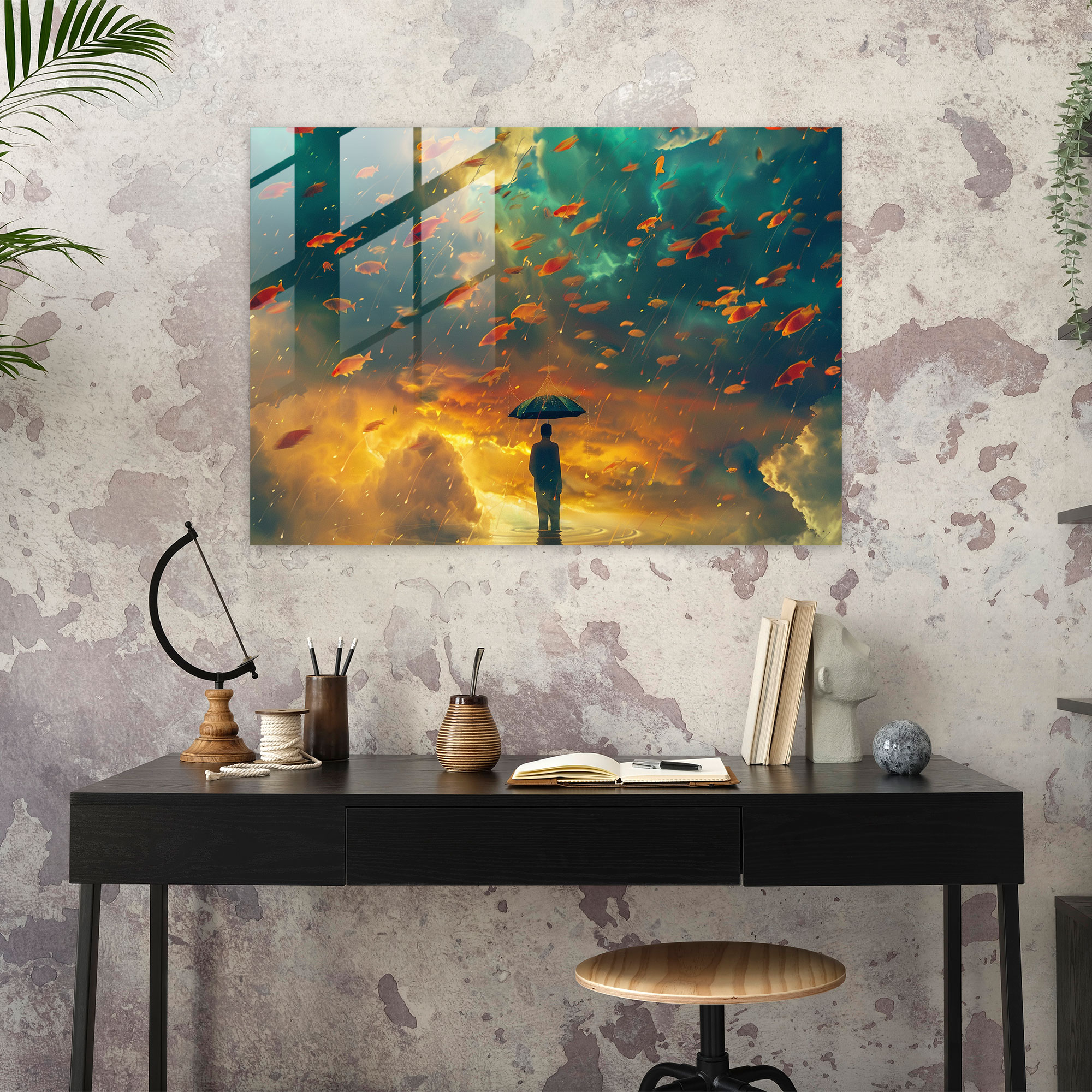 Surrealism Home Decoration: Fishy Rain - Surrealism Art, Glass Art, Home Decoration, Surrealism Art