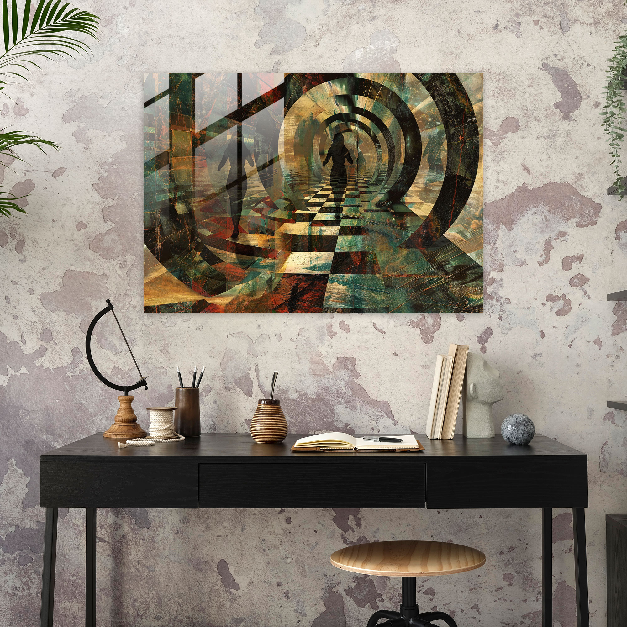 Surrealism Glass Art: Mirrored Maze Figures - Surrealism Art, Surrealism Art, Glass Art, Wall Decoration