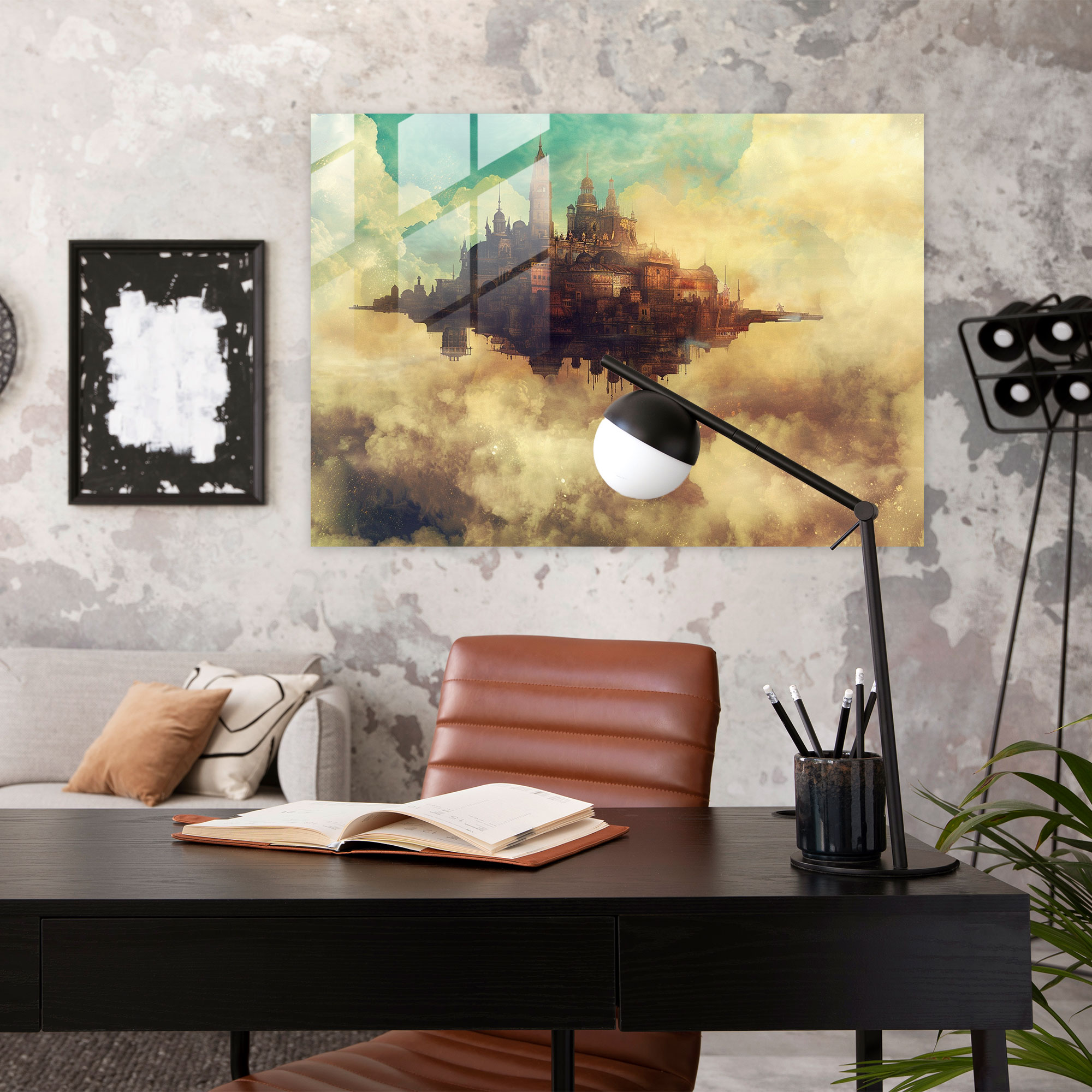 Surrealism Glass Print: Floating City In The Sky - Surrealism Art, Surrealism Art, Glass Wall Art, Wall Decoration