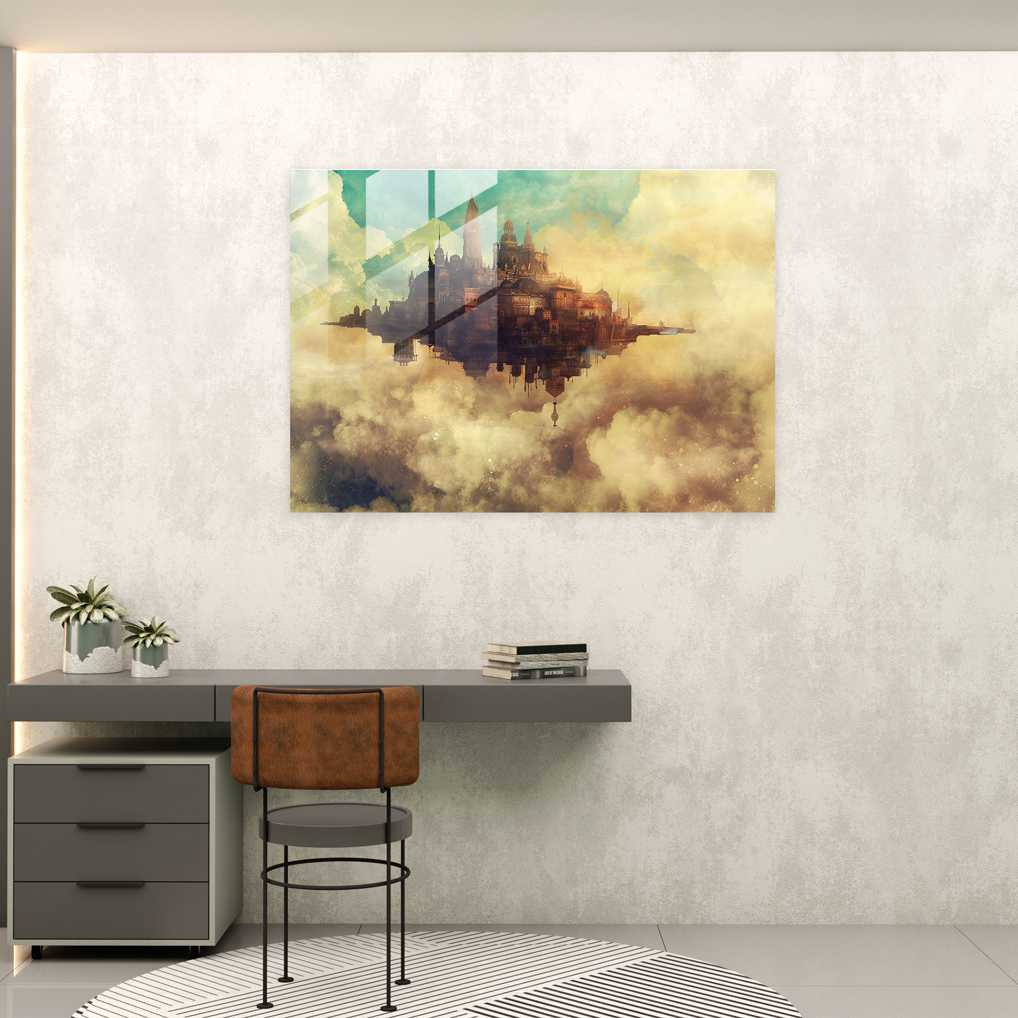 Surrealism Glass Print: Floating City In The Sky - Surrealism Art, Surrealism Art, Glass Wall Art, Wall Decoration