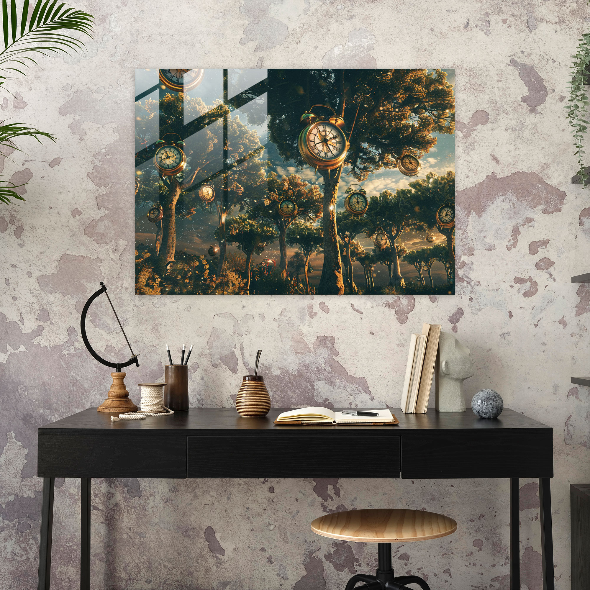 Surrealism Home Decoration: Clock Trees Forest - Surrealism Art, Wall Decoration, Glass Print, Glass Art