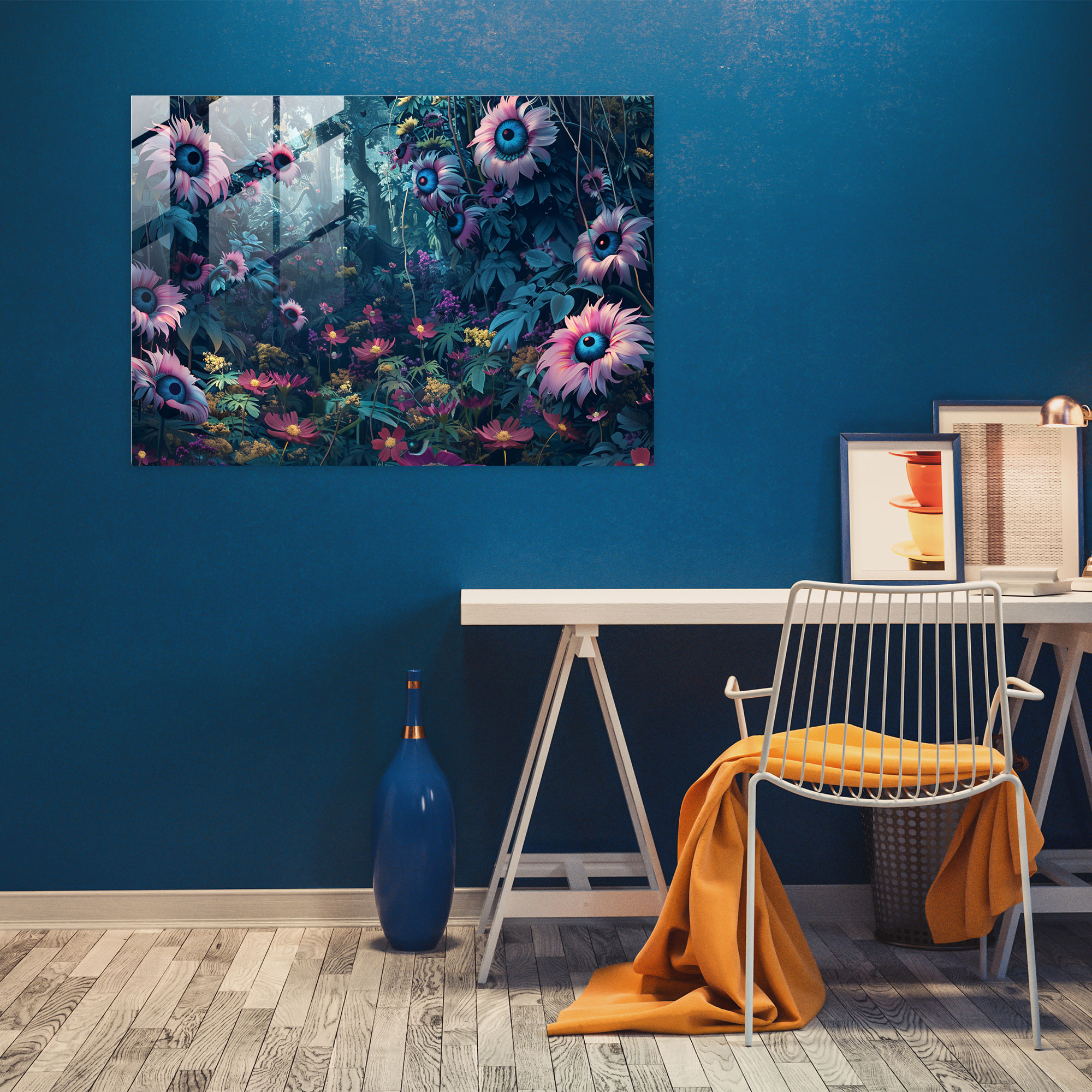 Surrealism Home Decoration: Enchanted Garden Flowers - Surrealism Art, Glass Print, Wall Decoration, Home Decoration