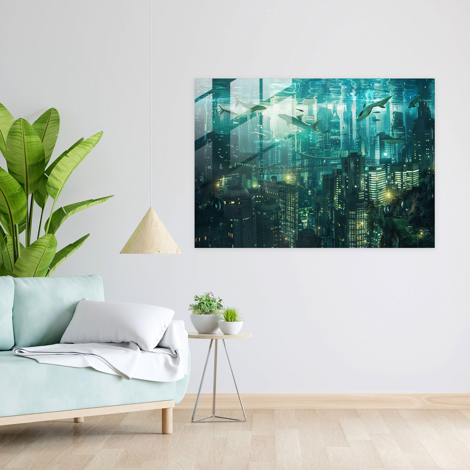 Surrealism Wall Decoration: Underwater City Fish - Surrealism Art, Glass Art, Home Decoration, Wall Decoration